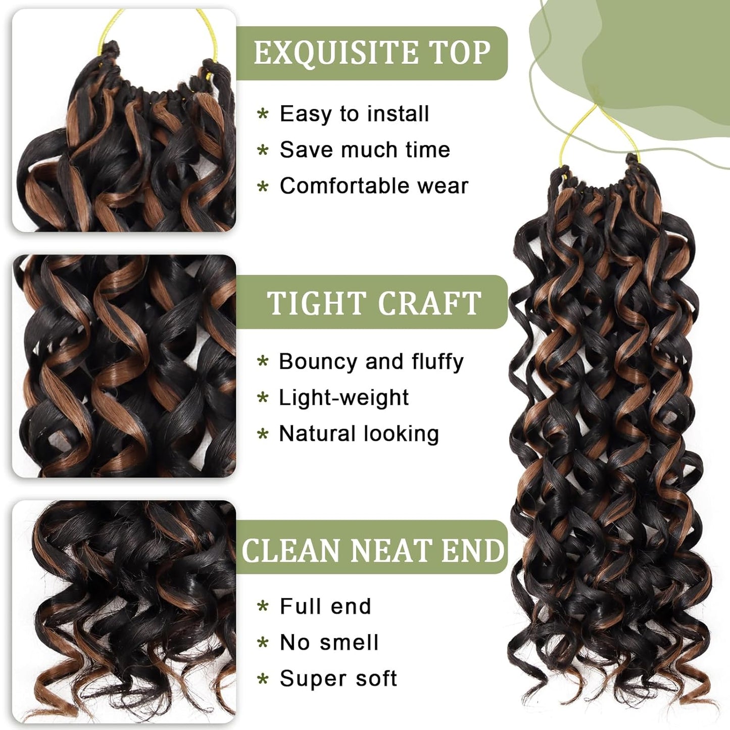 GoGo Curl Crochet Hair 10 Inch - 8 Packs Ombre Brown Water Wave Extensions for Black Women