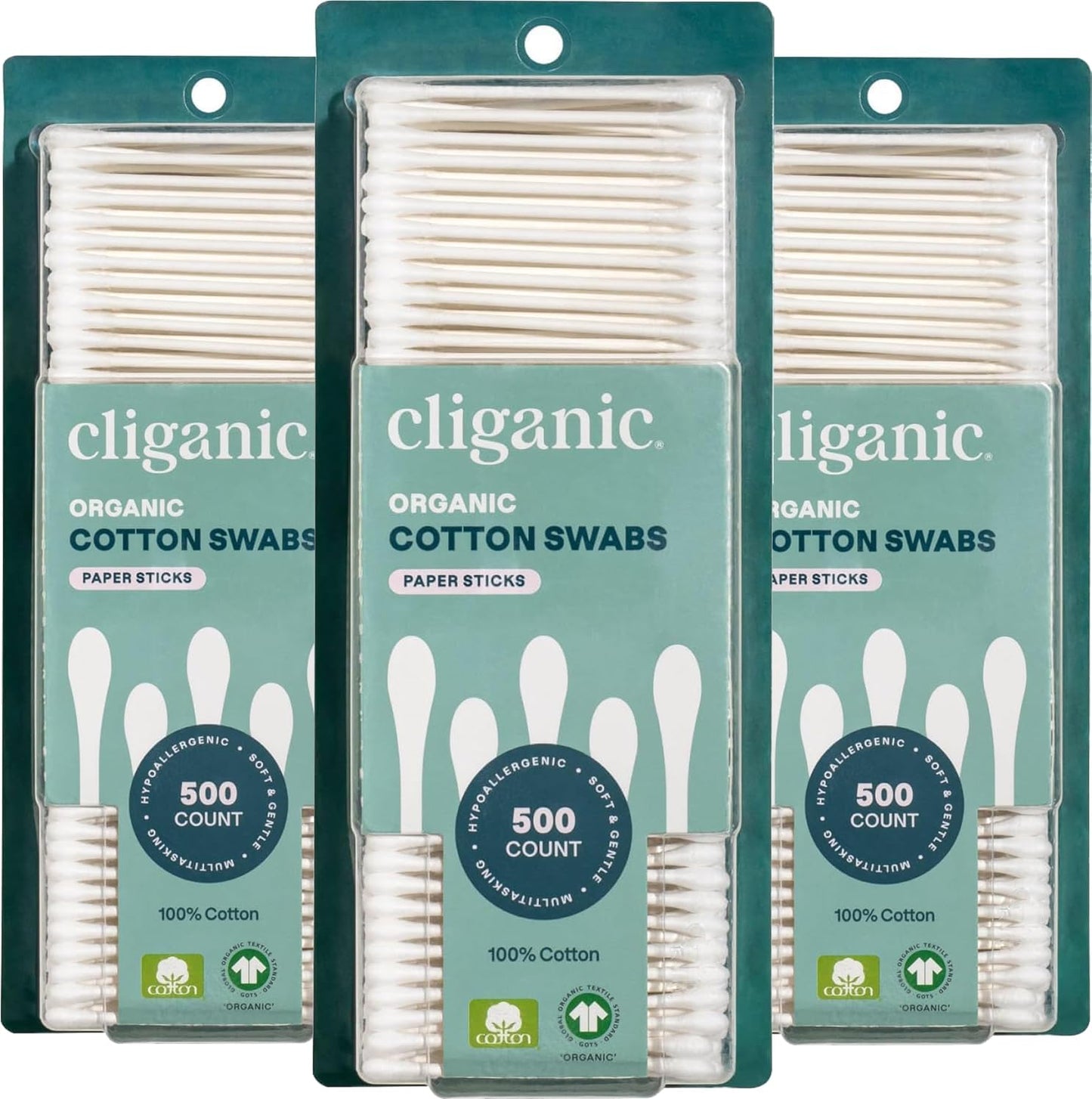 Cliganic Organic Cotton Swabs - 1500 Count, 100% Pure Natural & Hypoallergenic Buds