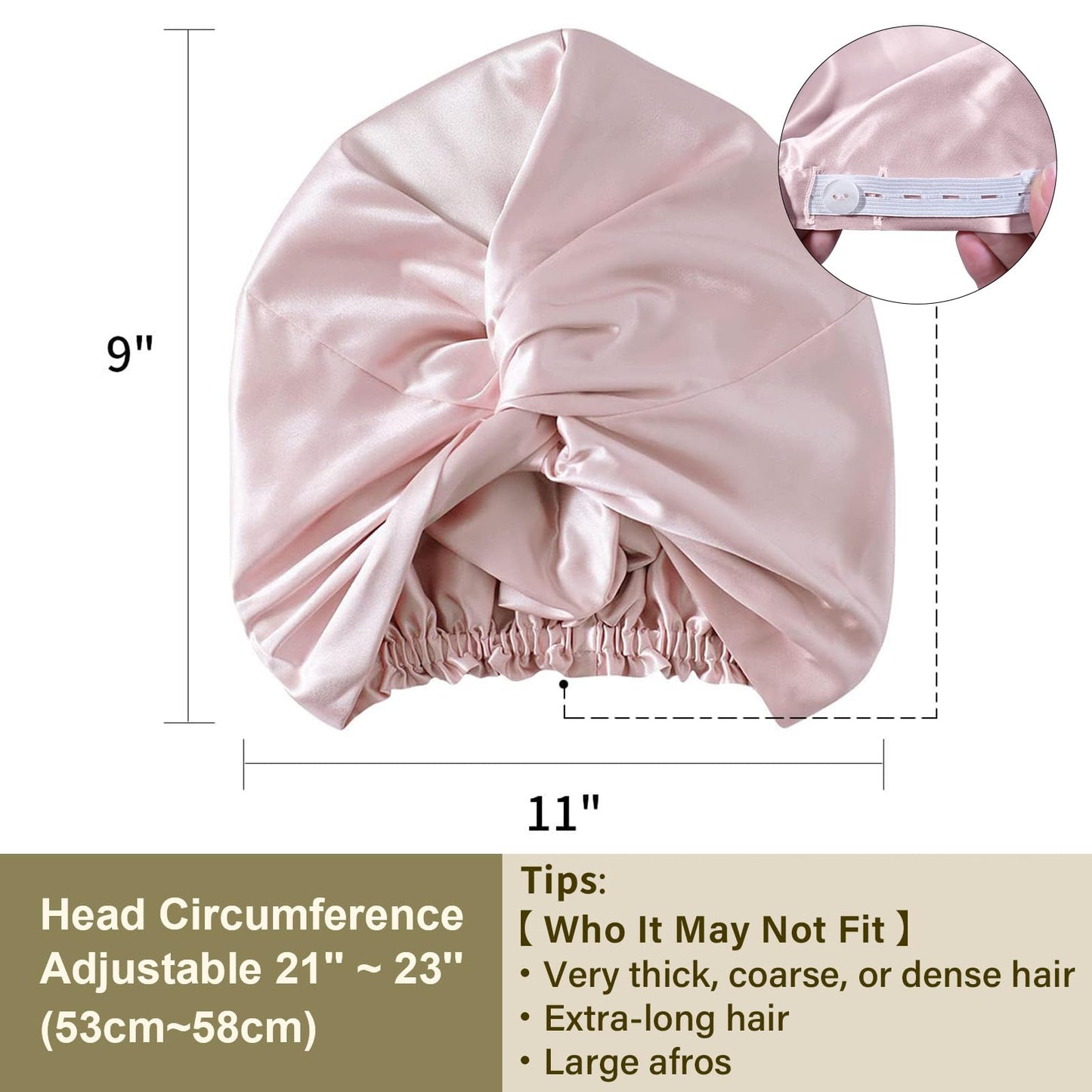 ZIMASILK 22 Momme Adjustable 100% Mulberry Silk Bonnet for Sleeping Women, Silk Hair Wrap for Hair Protection, That Reduces Falling off (1Pc, Pink)