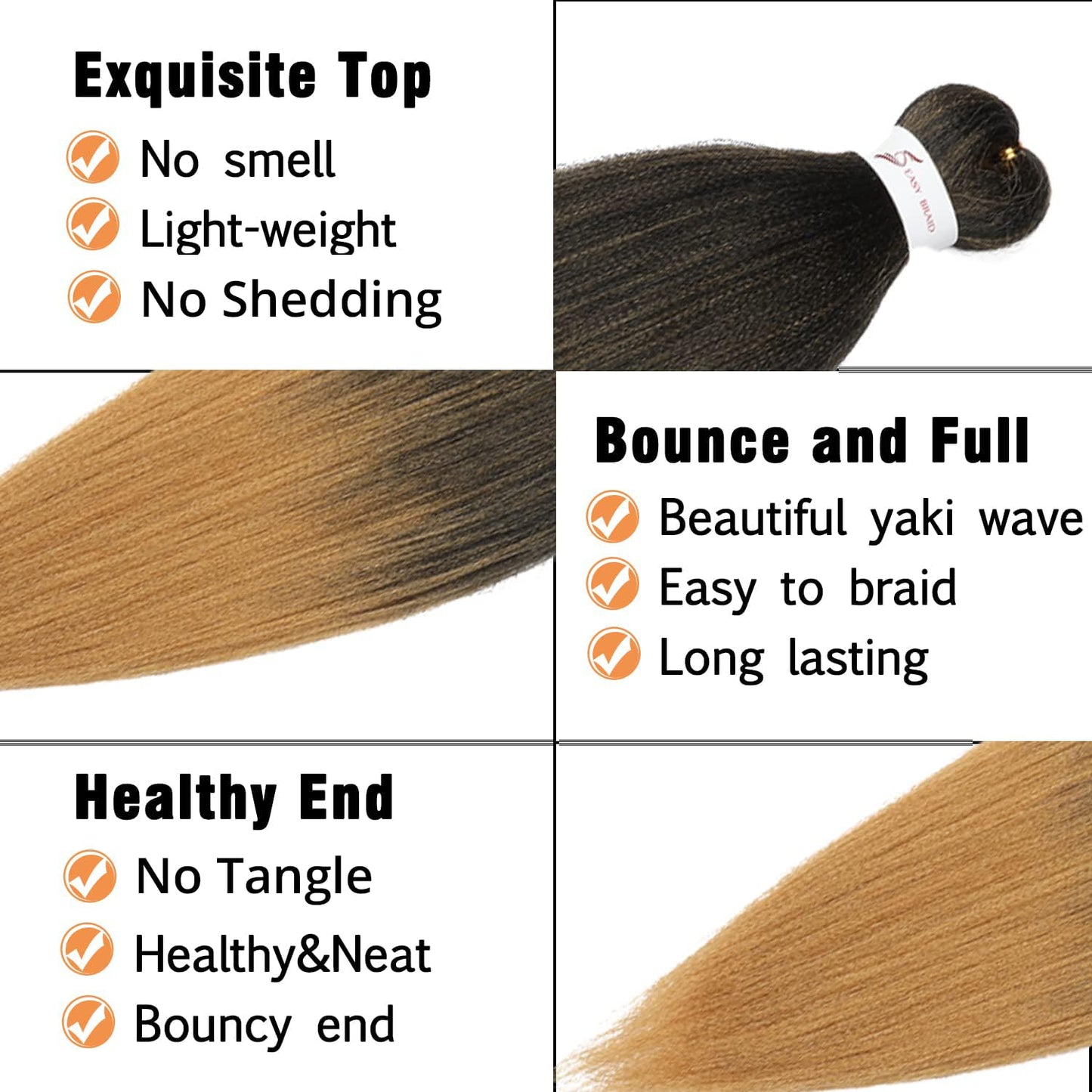 8 Packs 20-Inch Ombre Pre-Stretched Braiding Hair - Soft Yaki Texture Extensions