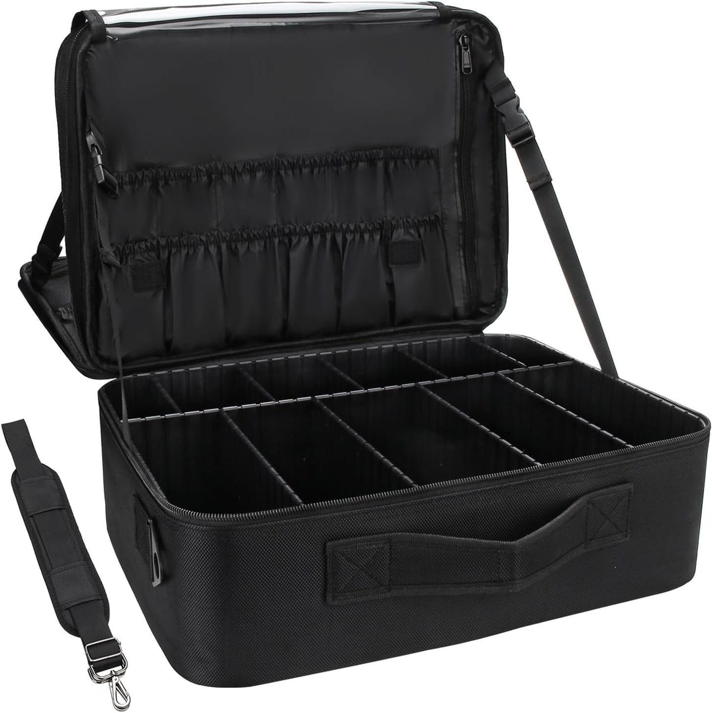 Relavel Portable Travel Makeup Case Organizer with Adjustable Dividers - Black Cosmetic Storage for Brushes, Toiletries & Jewelry