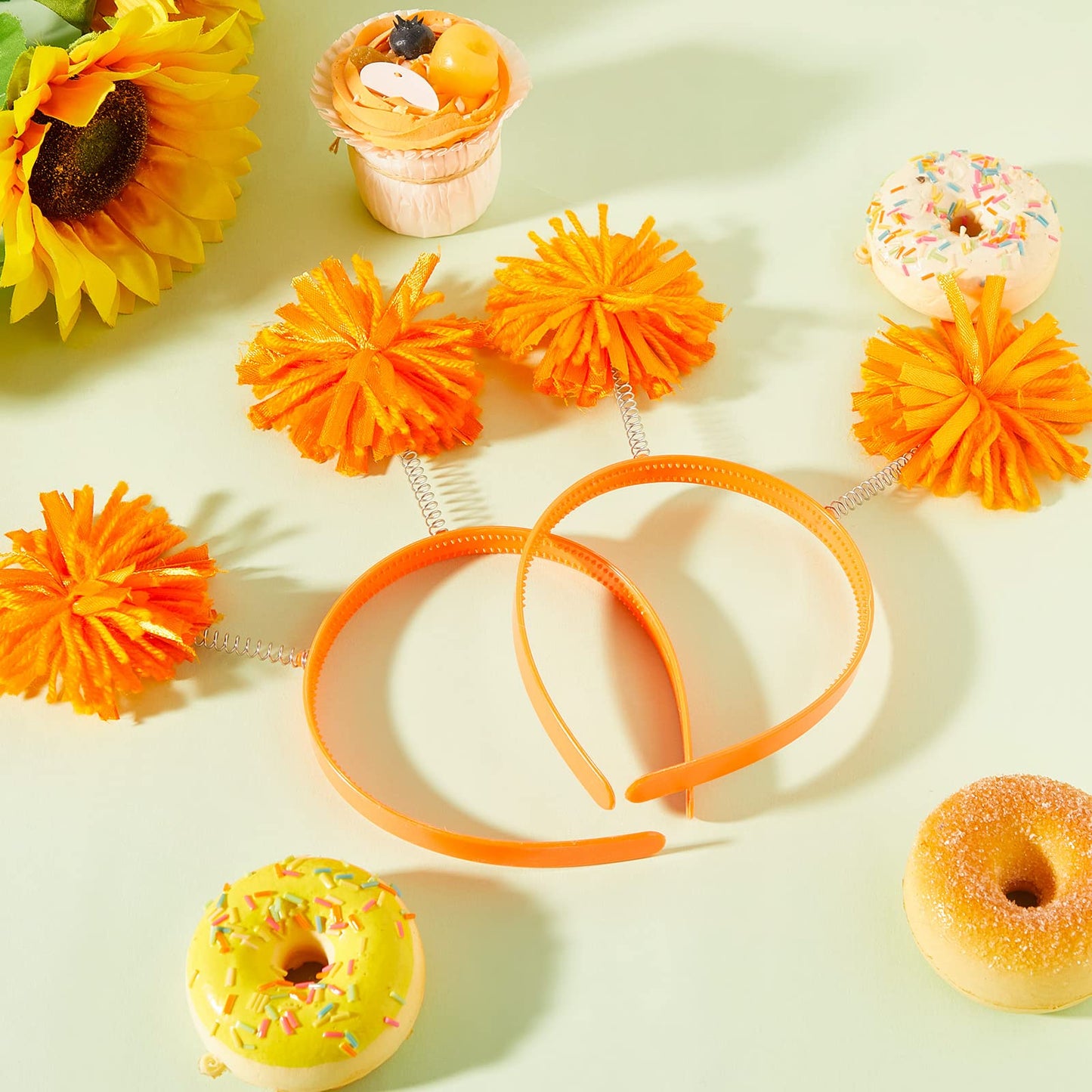 Tigeen Headband Head Bopper with Pom Pom, 12 Pcs Orange, for Women Adults Accessories, Birthday Party Headwear