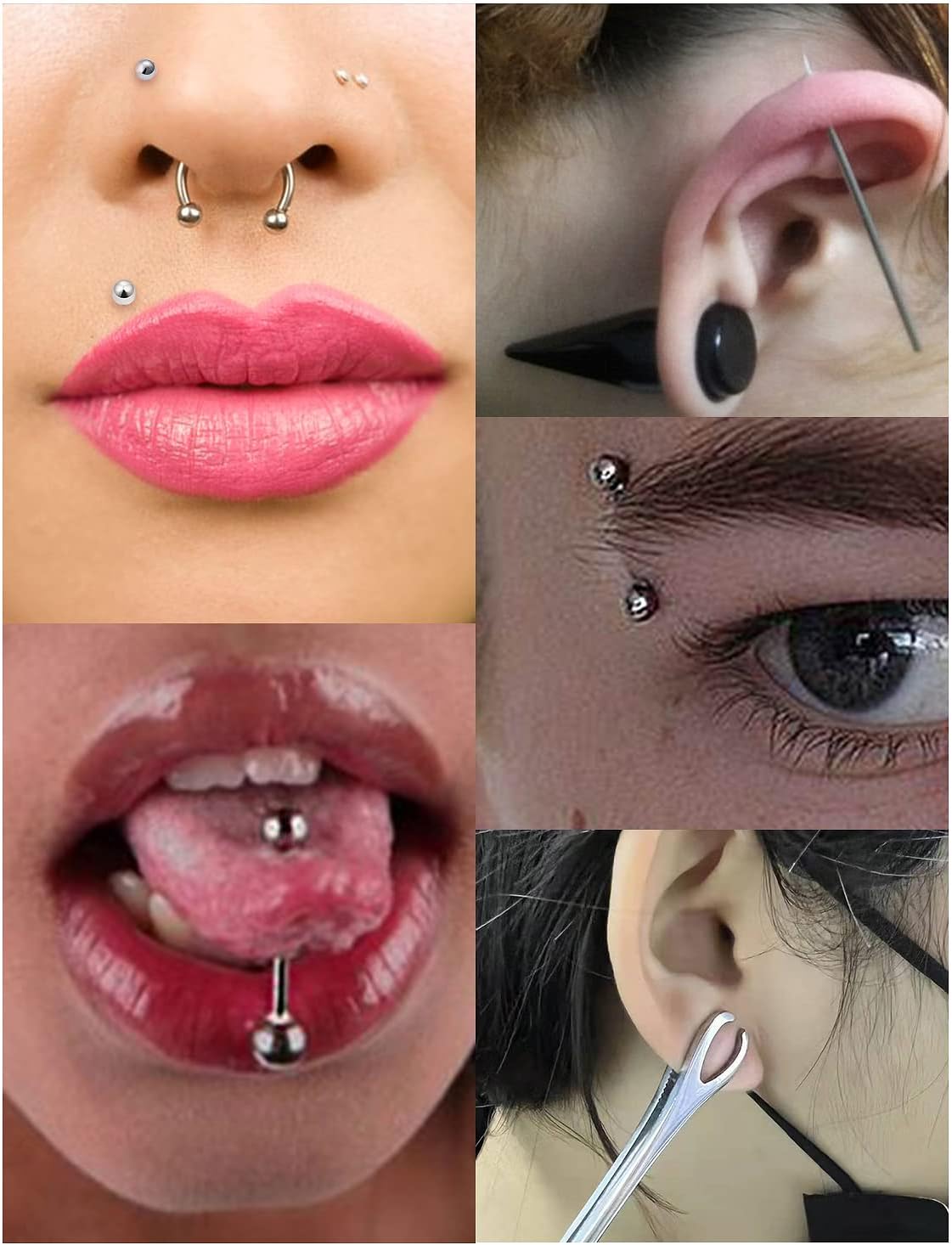 316L Surgical Steel Body Piercing Tools Kit - 9 Styles for Nose, Septum, Lip, Tongue & More