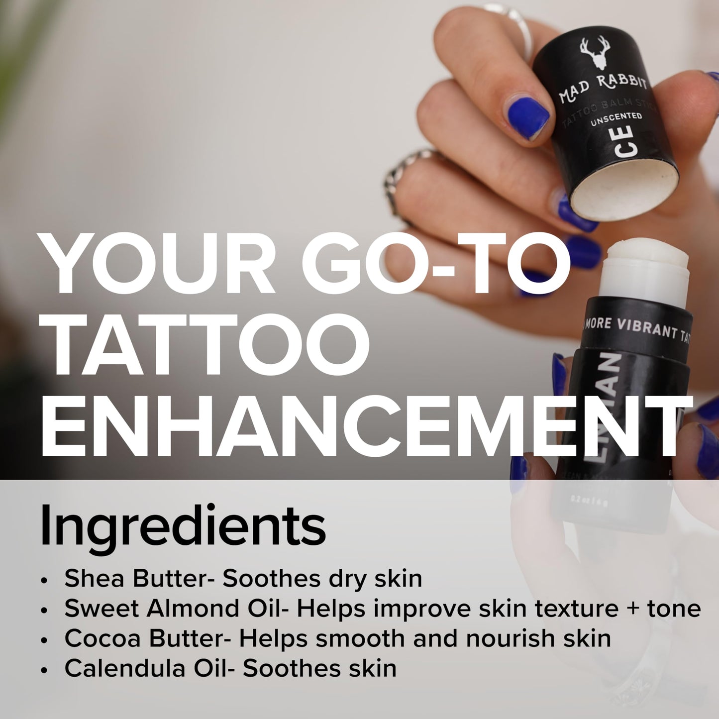 Mad Rabbit Enhance Tattoo Balm Stick-Tattoo Aftercare Brightener & Moisturizer, Clean, Color Enhancement, Fragrance-Free (.2oz)
