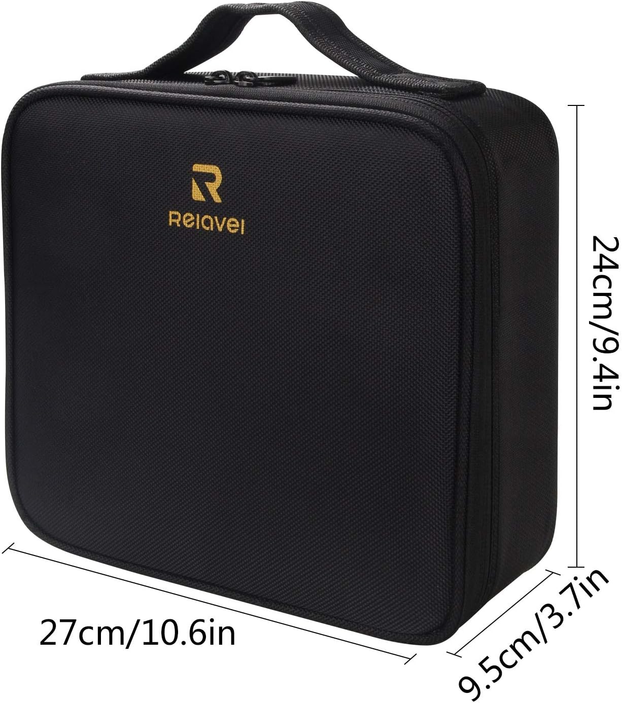 Relavel Portable Travel Makeup Case Organizer with Adjustable Dividers - Black Cosmetic Storage for Brushes, Toiletries & Jewelry