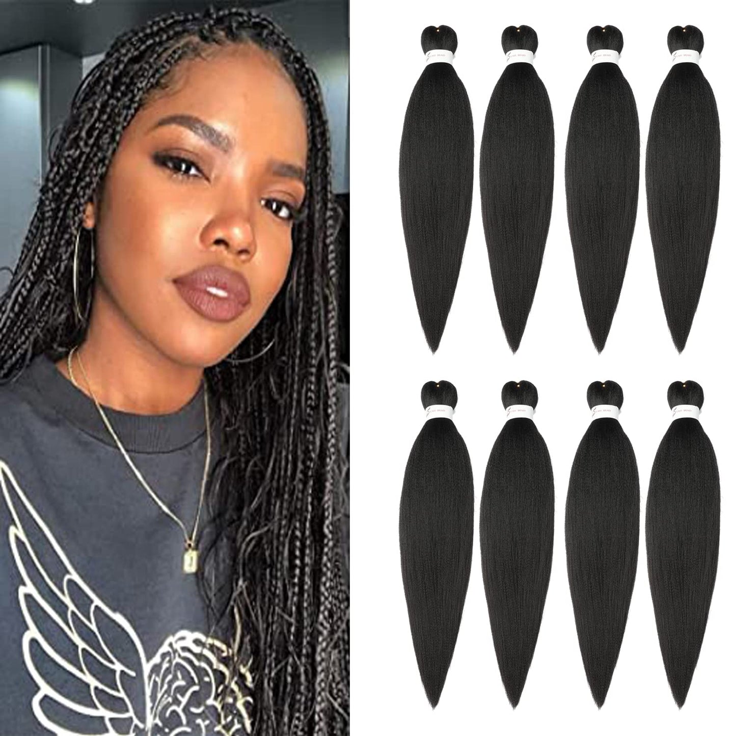 8 Packs 20-Inch Ombre Pre-Stretched Braiding Hair - Soft Yaki Texture Extensions