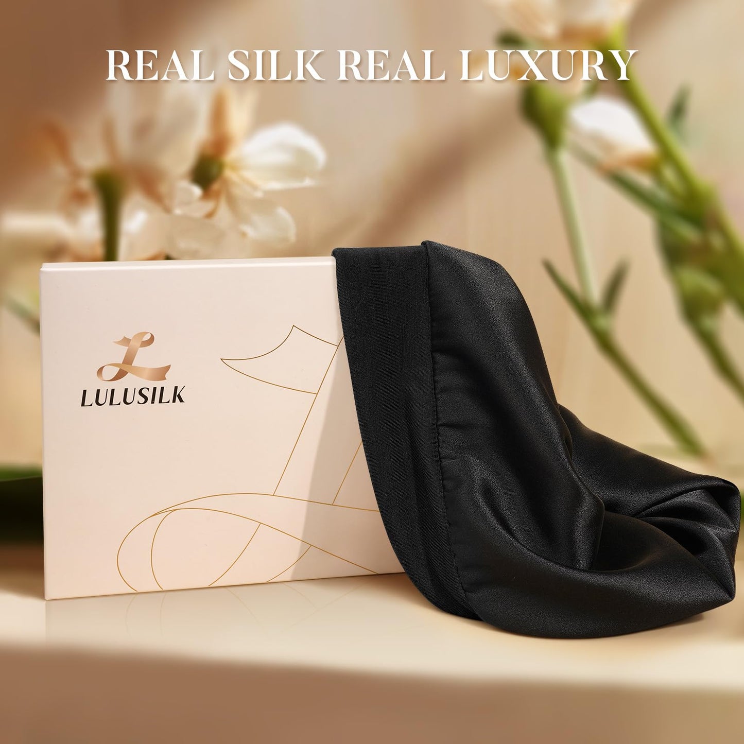 LULUSILK 100% Mulberry Silk Bonnet for Sleeping Women and Men, No More Frizzy Tangled Hair, Real Silk Sleep Cap for Curly Hair, Black, Pack of 1