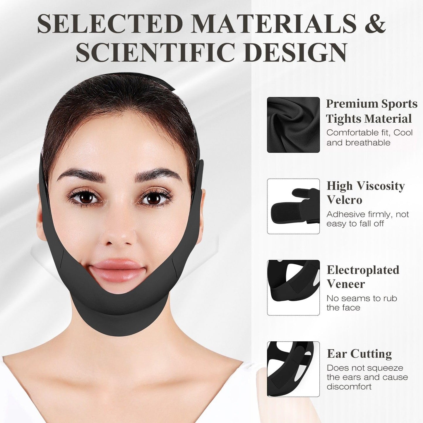 Chin Strap for Sleeping,Adjustable Chin Strap,Jaw Strap,Jawline Shaper,V Line Lifting Mask,Black,XL