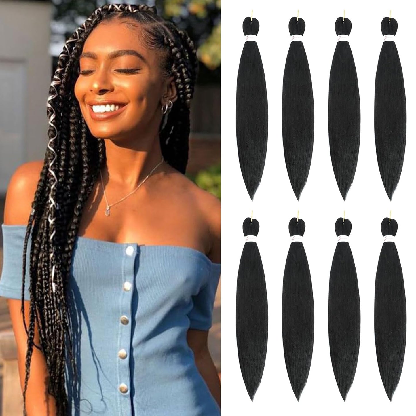 24-Inch Pre-Stretched Braiding Hair - 8 Packs Soft Yaki Texture for Crochet & Twists