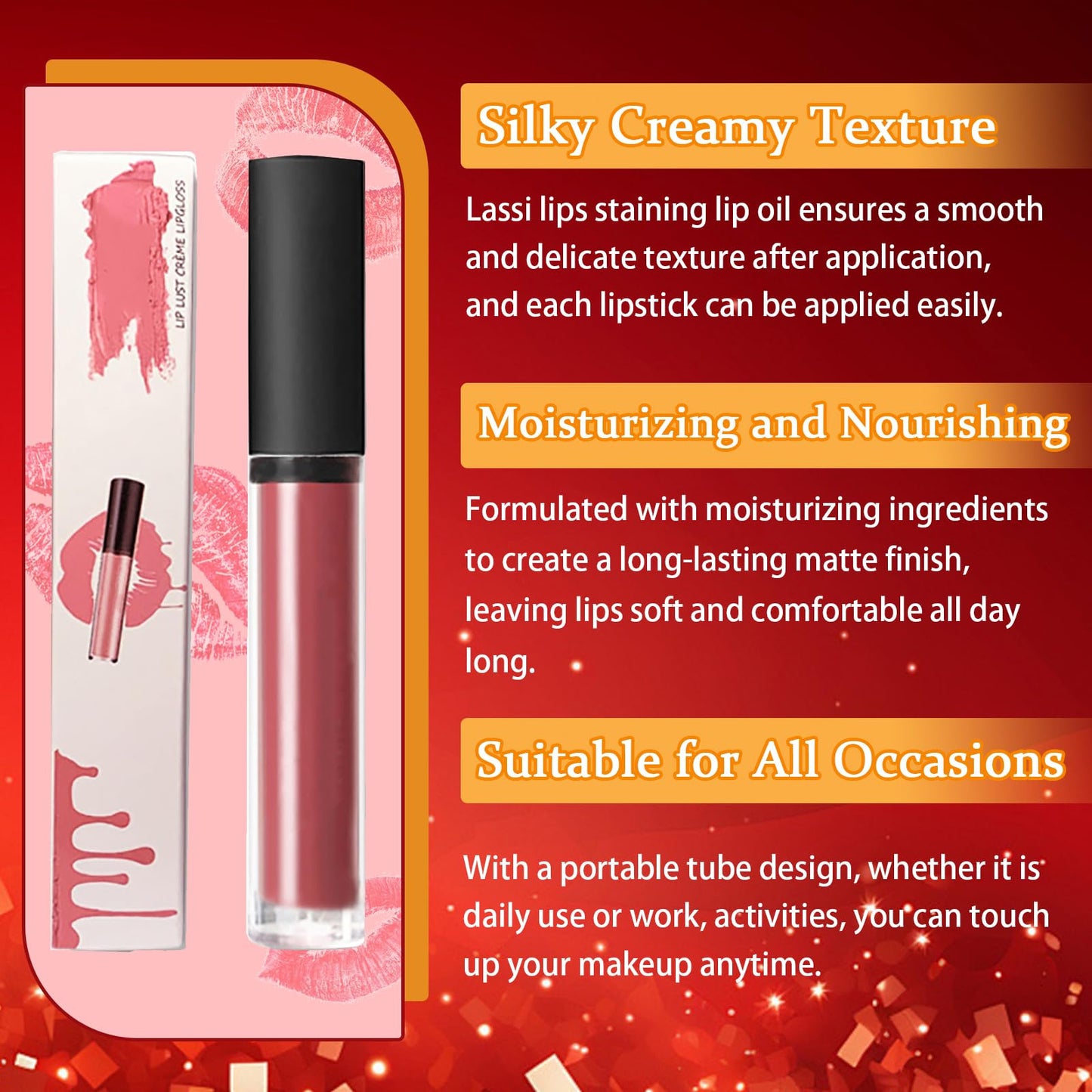 Ehucaow Lips Staining Lip Oil, Beryse Lip Stain Oil, Lips Sweet Staining Lip Oil, Long-Lasting Moisturizing, Matte, light and Not heavy, Multiple Colors (#1 Amore * 2)