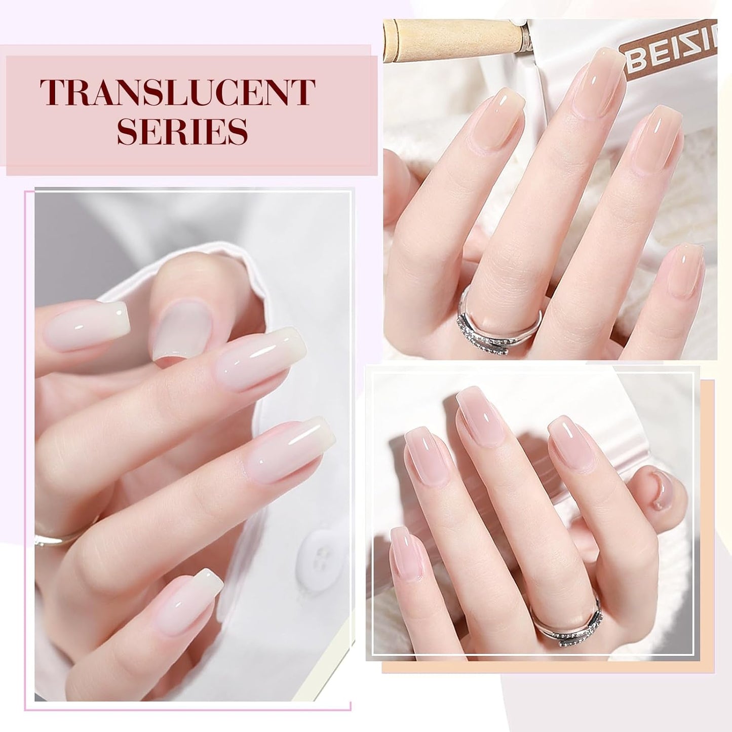 Jelly Nude Pink Gel Nail Polish Set - 6 Pcs Soak Off LED Gel Manicure Kit