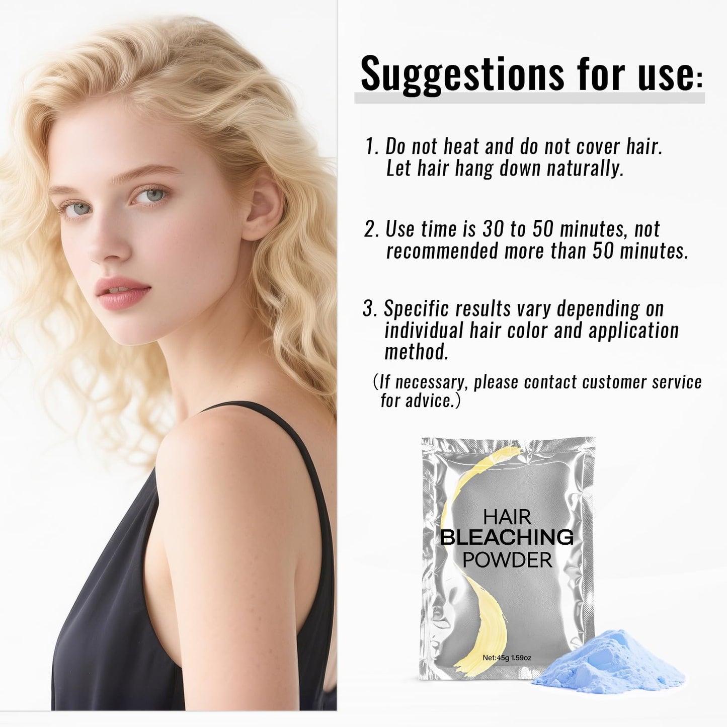 Hair Bleach Powder,High Performance Up to 8 Levels of Lift for Hair Highlights & Lightening(45g/1.59oz)