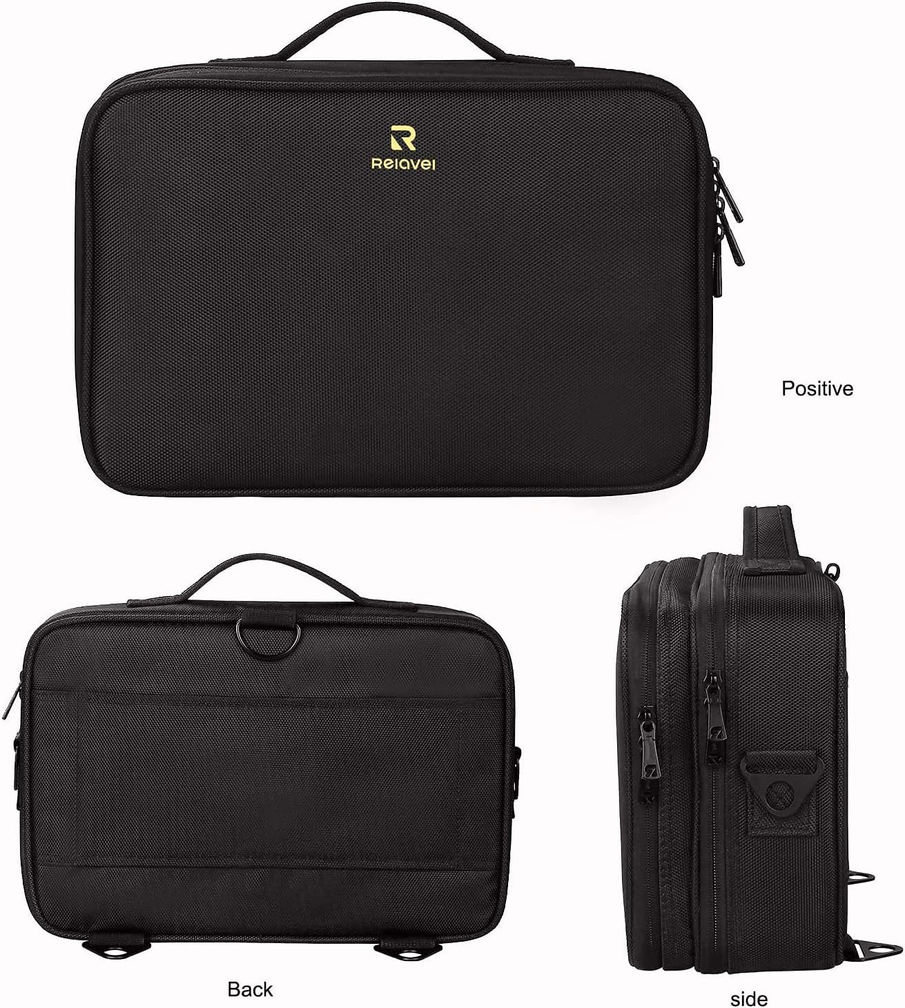Relavel Portable Travel Makeup Case Organizer with Adjustable Dividers - Black Cosmetic Storage for Brushes, Toiletries & Jewelry