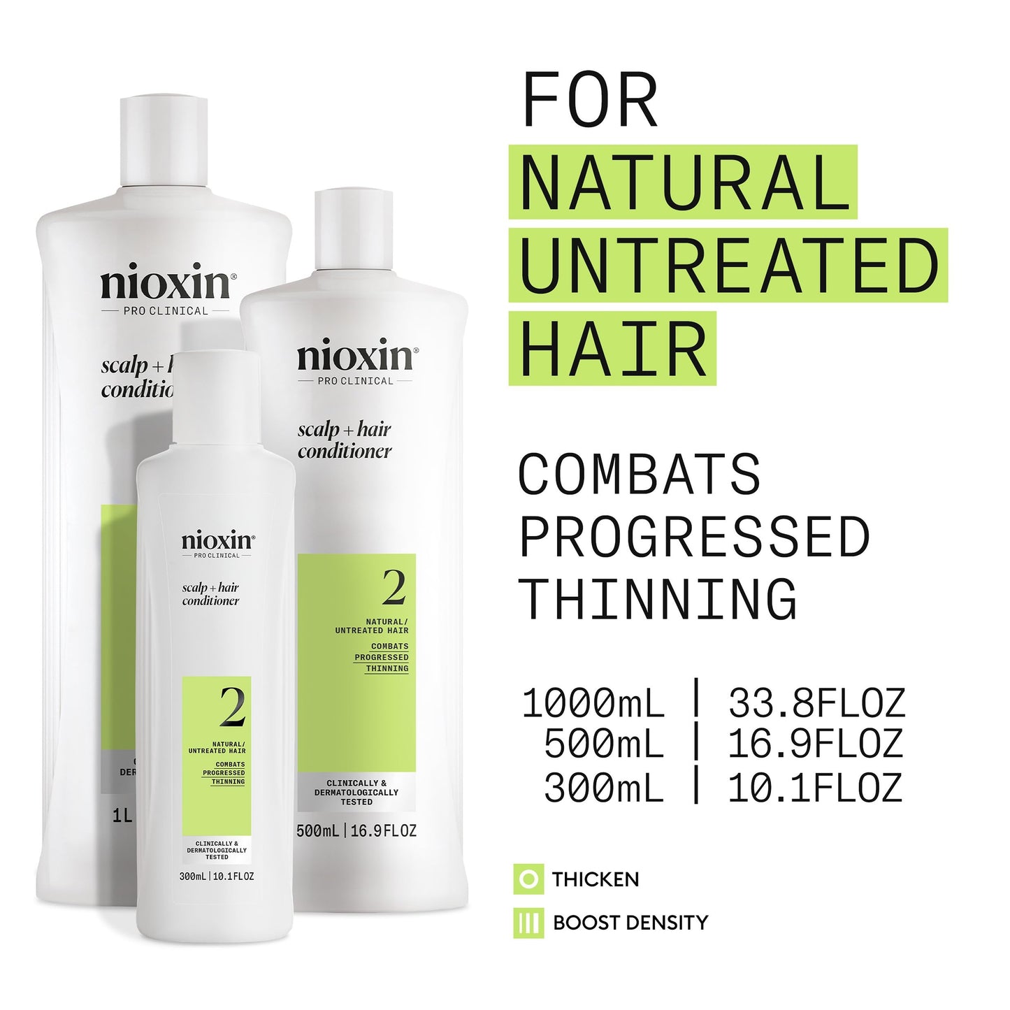 Nioxin Scalp + Hair Thickening System 2 Conditioner| For Natural or Untreated Hair with Progressed Thinning| With Niacinamide and Biotin | 33.8 Fl oz.