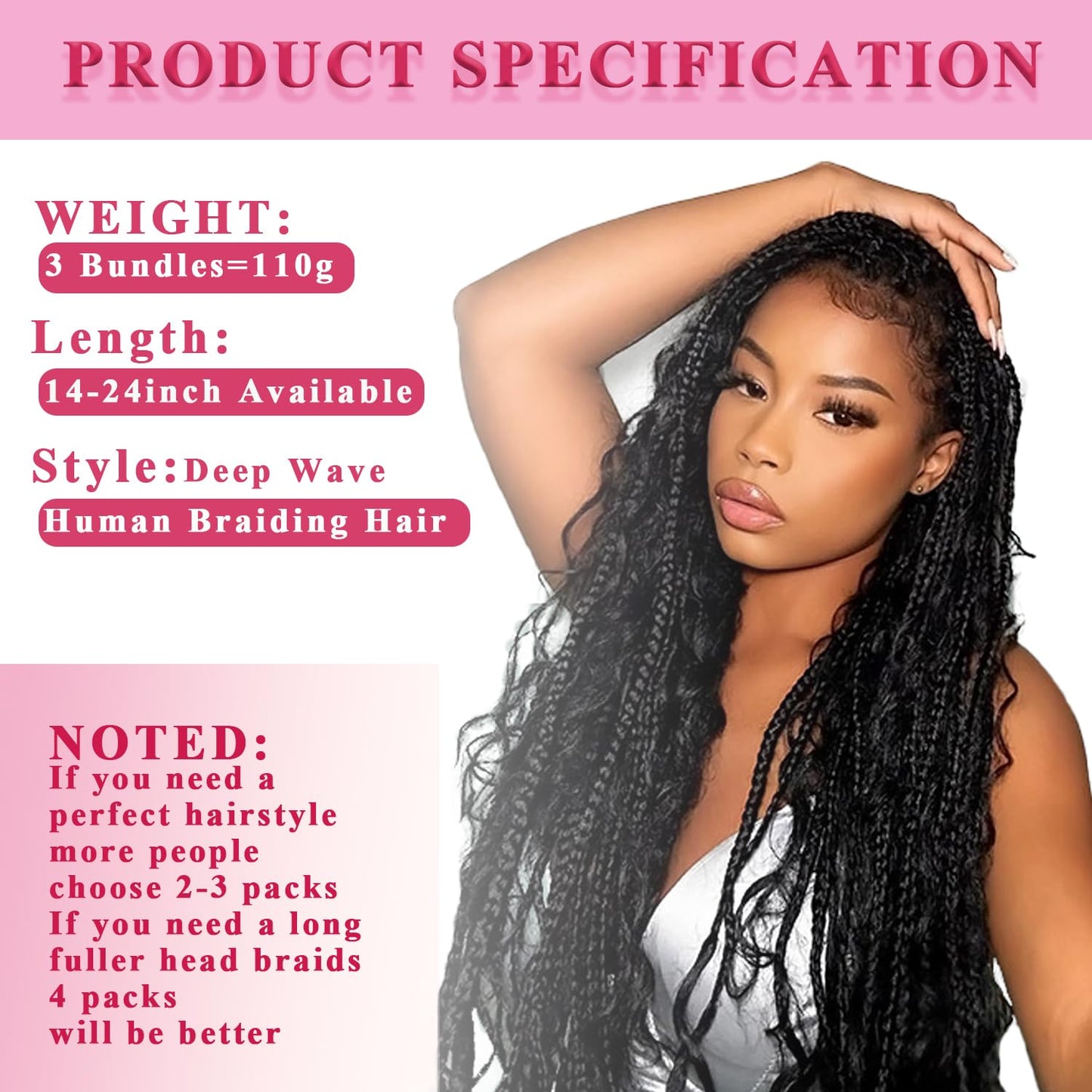AKONSOUL 22 Inch Human Braiding Hair for Boho Braids Deep Wave Bulk Human Hair 100% Unprocessed Brazilian Virgin Hair for Braiding Bohemian No Weft 3 Bundles 110g Natural Color