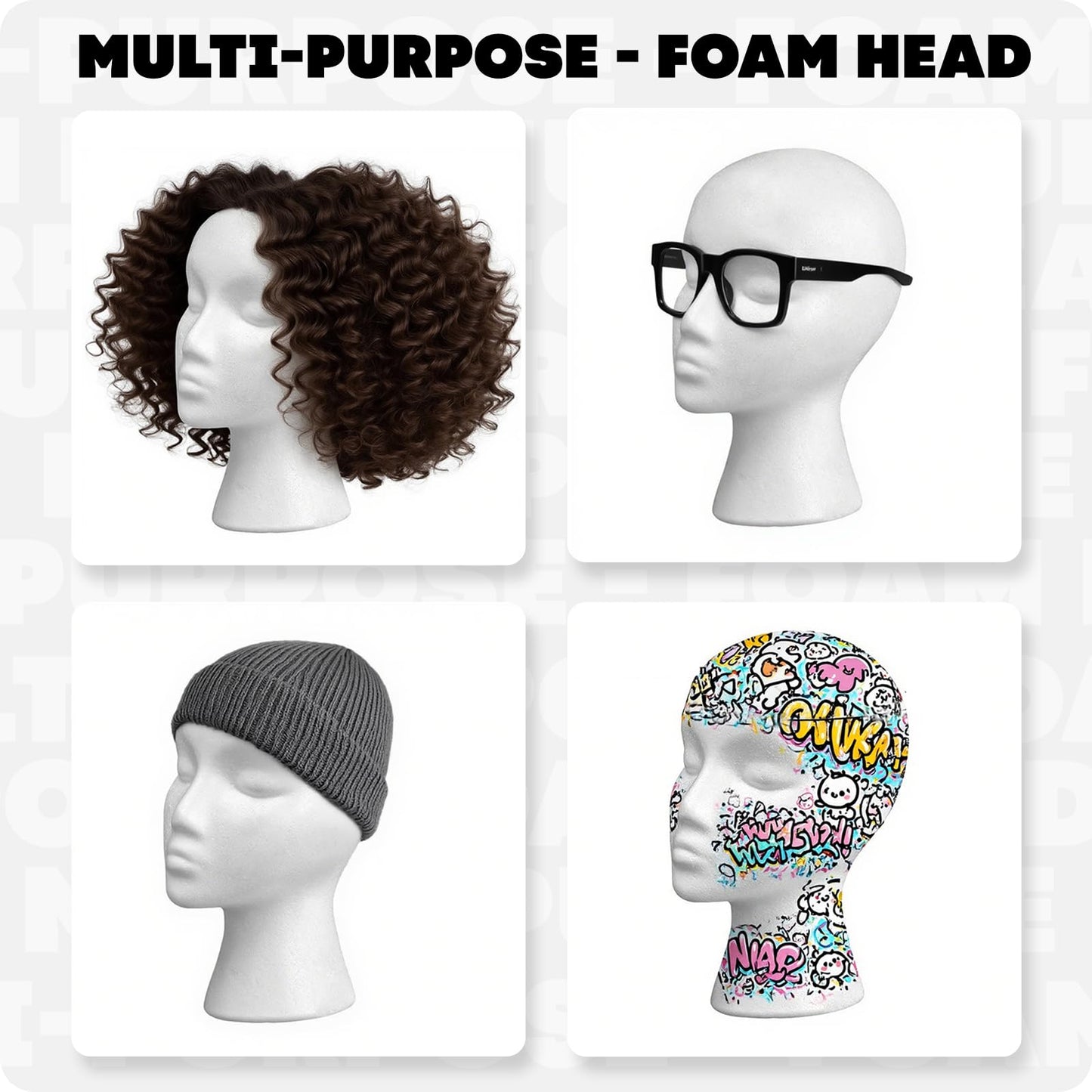 11" 3 Pcs Wig Head - Tall Female Foam Mannequin Wig Stand and Holder for Style, Model And Display Hair, Hats and Hairpieces, Mask - for Home, Salon and Travel