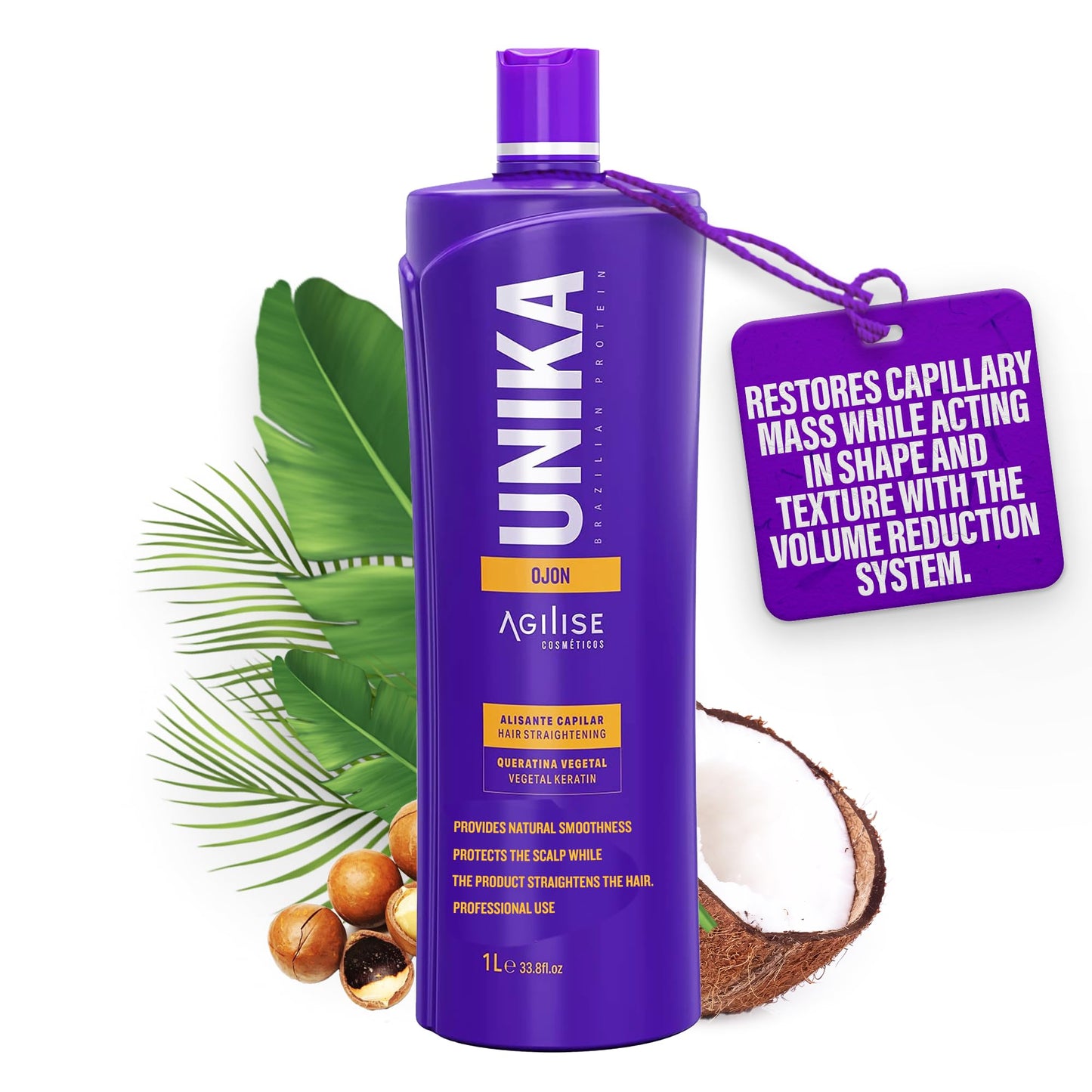 AGILISE UNIKA Hair Straightening Cream, Brazilian Blowout Products, Formaldehyde-Free Hair Straightener Cream, Smoothing for Straight Hair, Straightening Hair Products, Ojon Oil - 33.8 fl oz / 1L