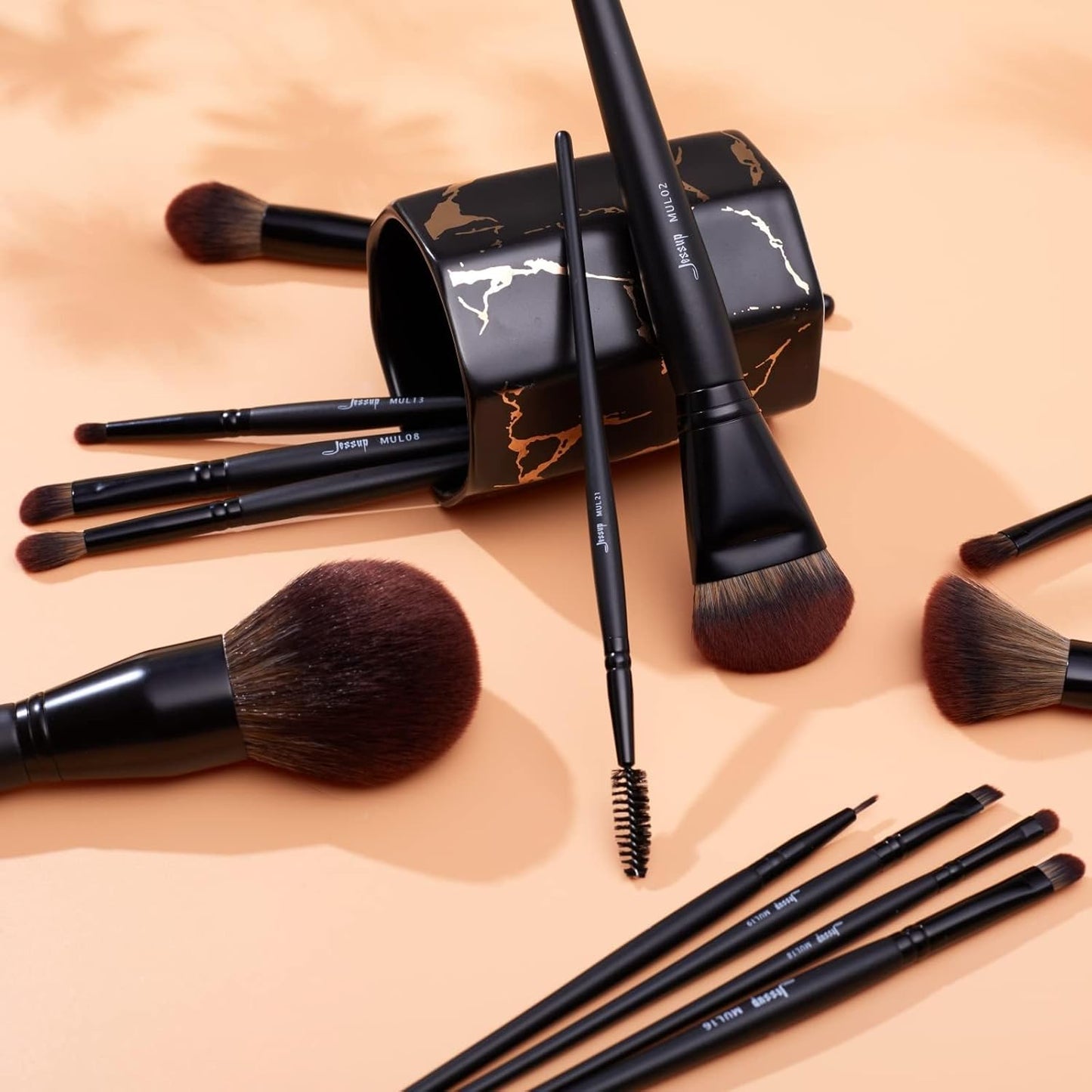 Vegan Makeup Brush Set - 16pcs Premium Synthetic Eye Brushes for Blending, Eyeliner & Concealer