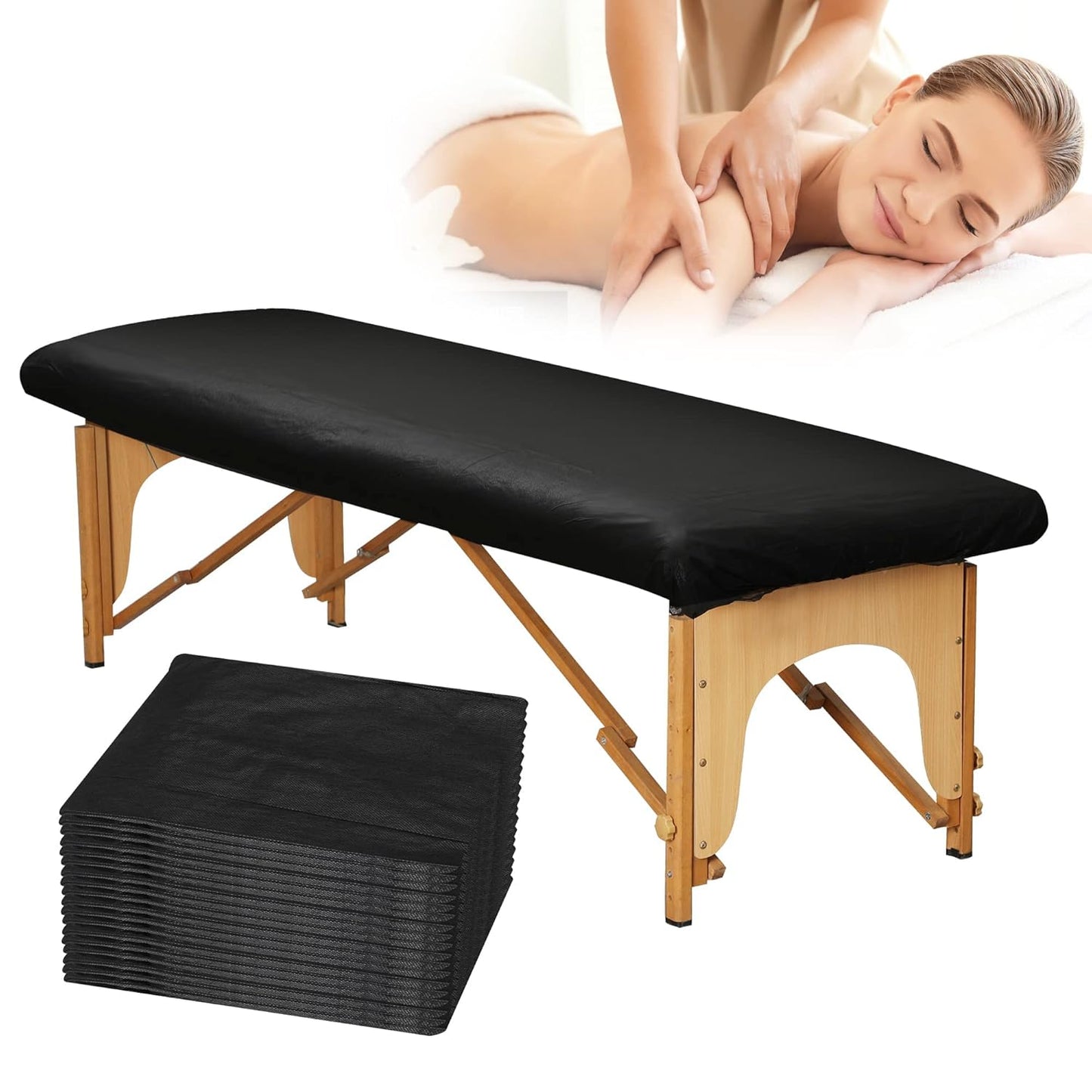 Disposable Fitted Massage Table Sheets & Headrest Covers - Pack of 24, White