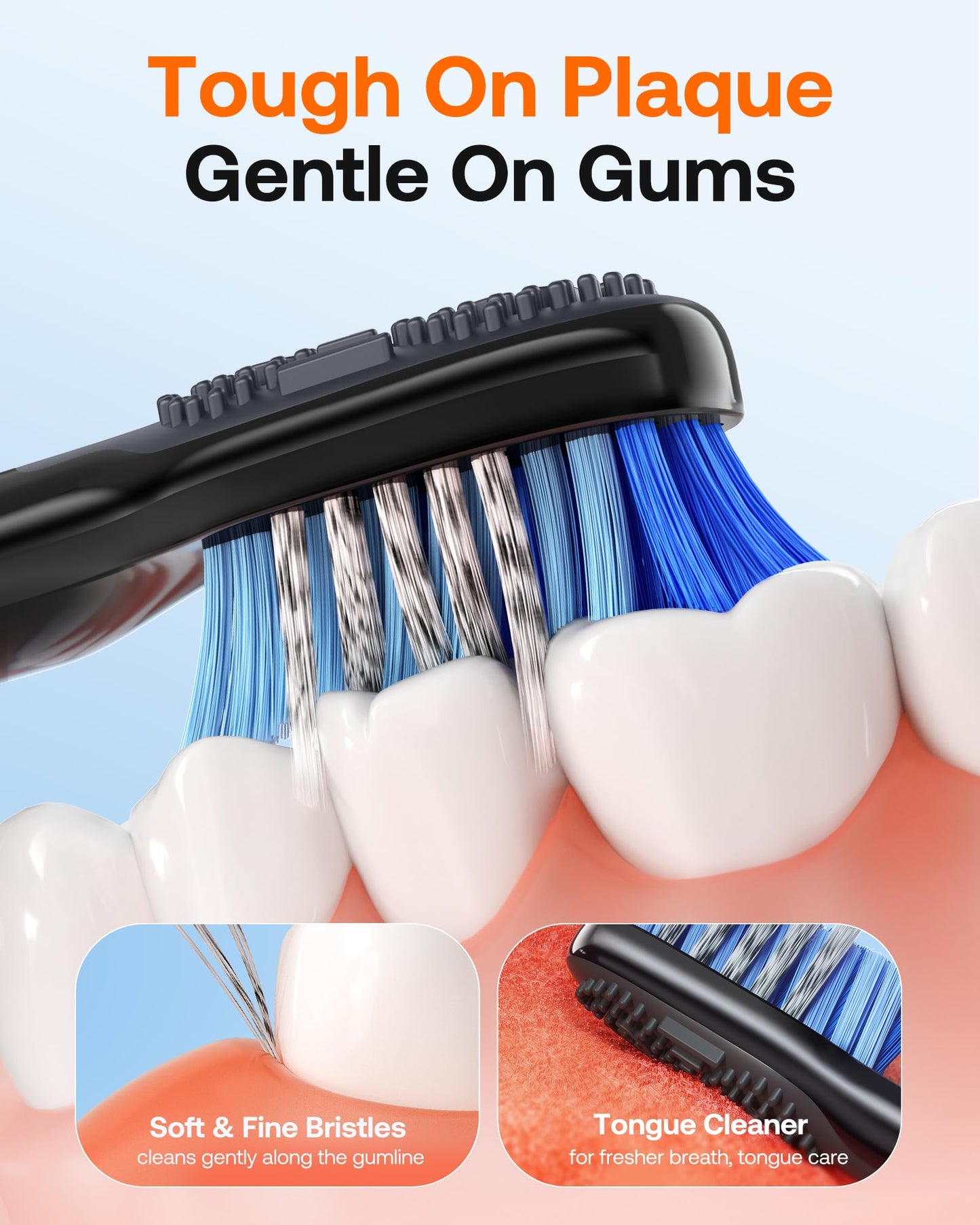 Bitvae ADA Accepted Electric Toothbrush, Travel Toothbrush Rechargeable for Adults and Kids, 60-Day Battery, 5 Modes, 8 Heads, Portable Travel Case & Holder, Shadow Black