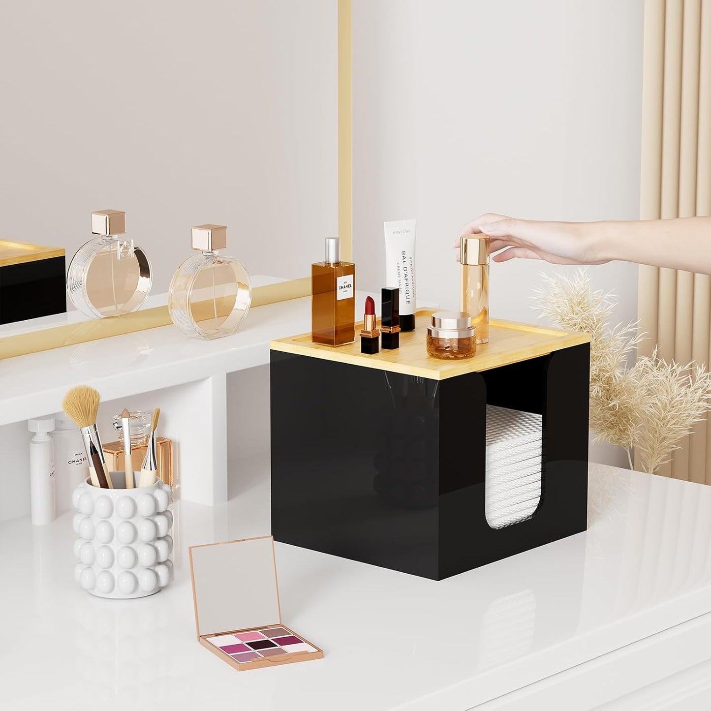VITVITI Acrylic Face Towel Holder Box - Large Disposable Towel Storage with Bamboo Lid for Bathroom & Vanity