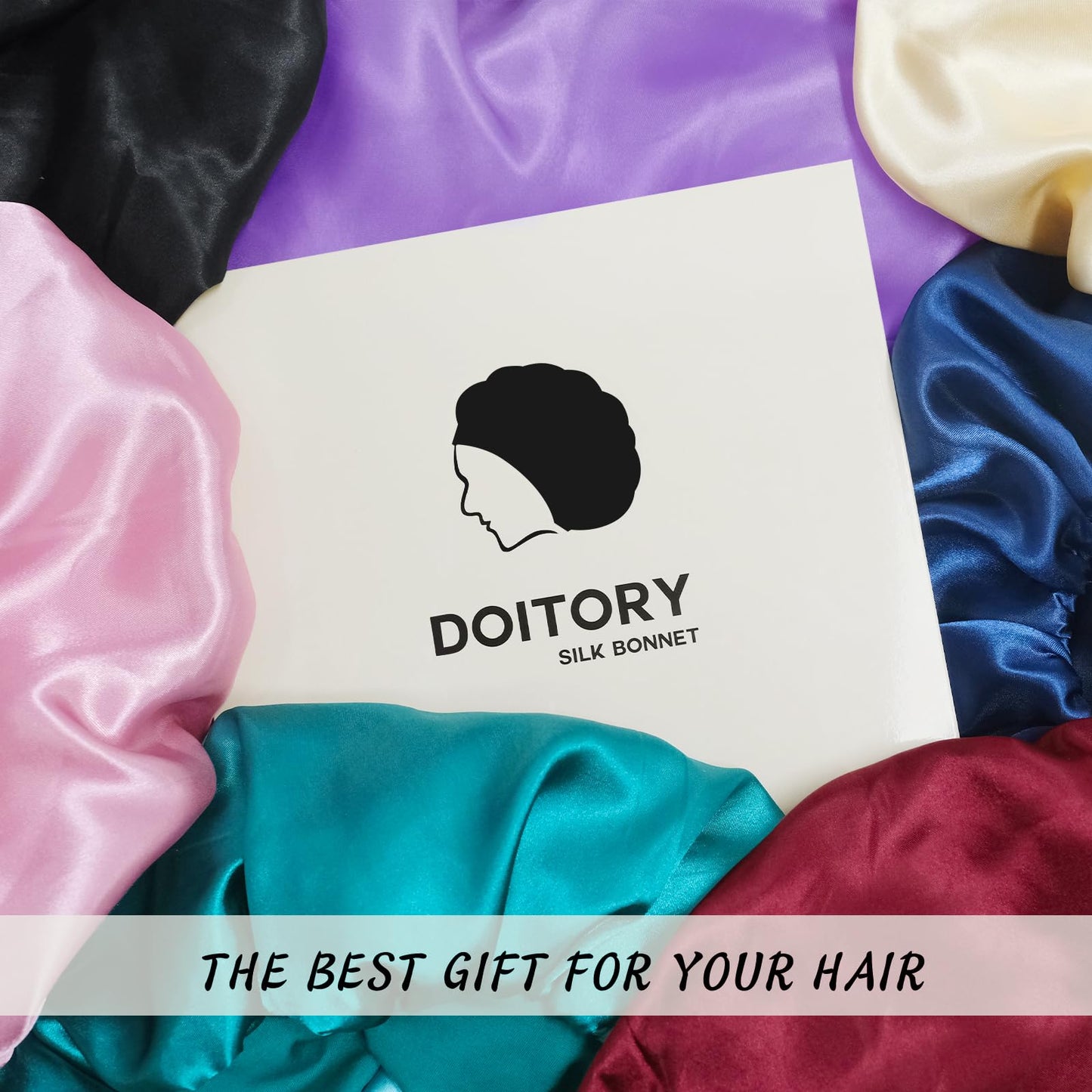 Doitory Satin Silk Bonnet for Sleeping, Double Layer Silk Sleep Cap for Men & Women, Soft Satin Lined Bonnet for Natural & Curly Hair(Black)