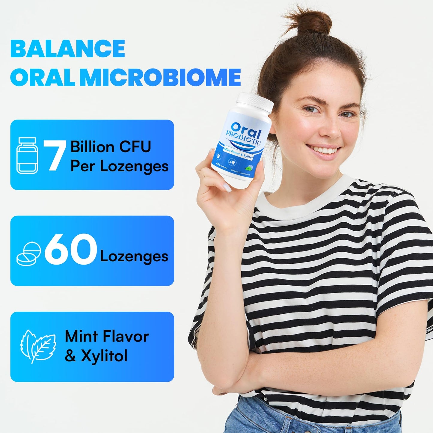 Oral Probiotics, 11 Billion CFU, with M18, A12, Oral Probiotics for Mouth Bad Breath for adults, Dry Mouth, Gum Health & Gum Restore, Chronic Halitosis, Fresh Breath, 60 Lozenges (Mint Flavor)