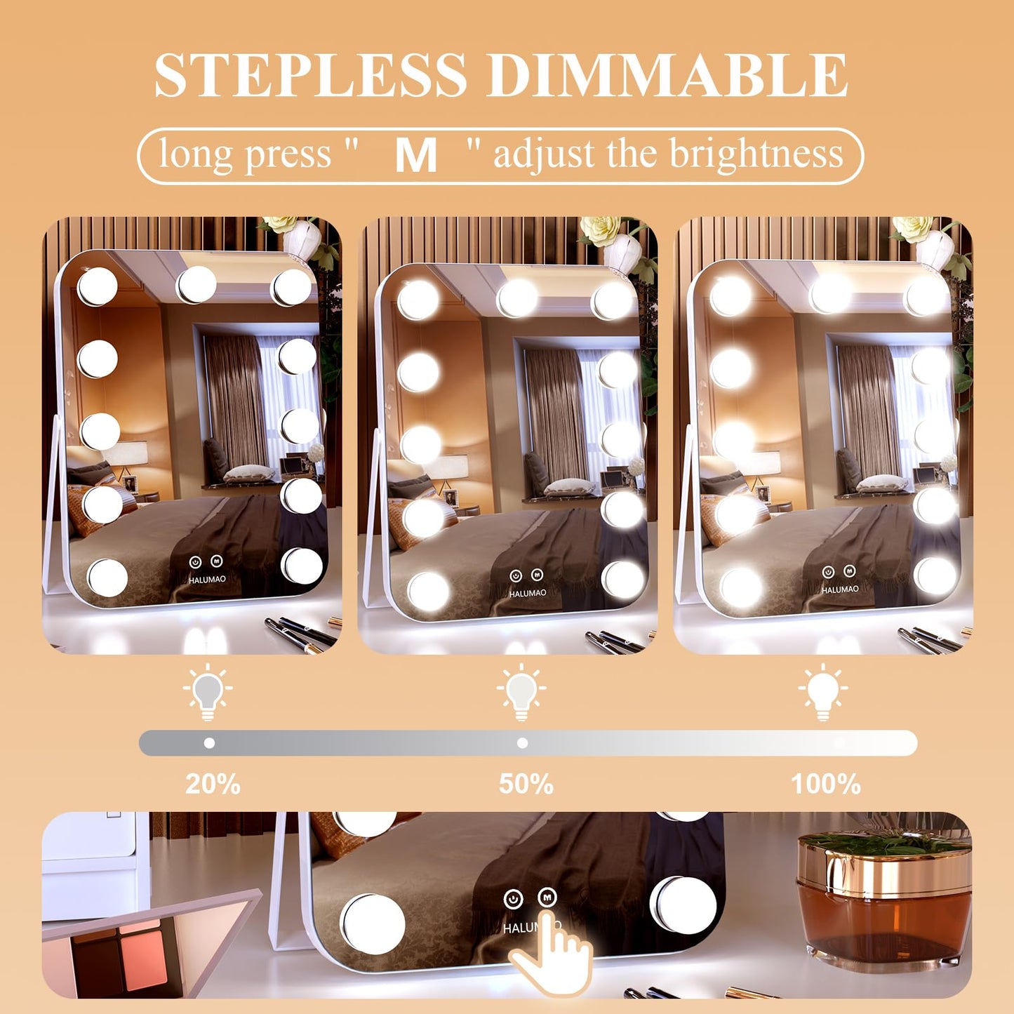 halumao 14.6" Vanity/Makeup Mirror with Lights, Hollywood Mirror with 11 Dimmable LED Bulbs,3 Color Modes,Touch Control