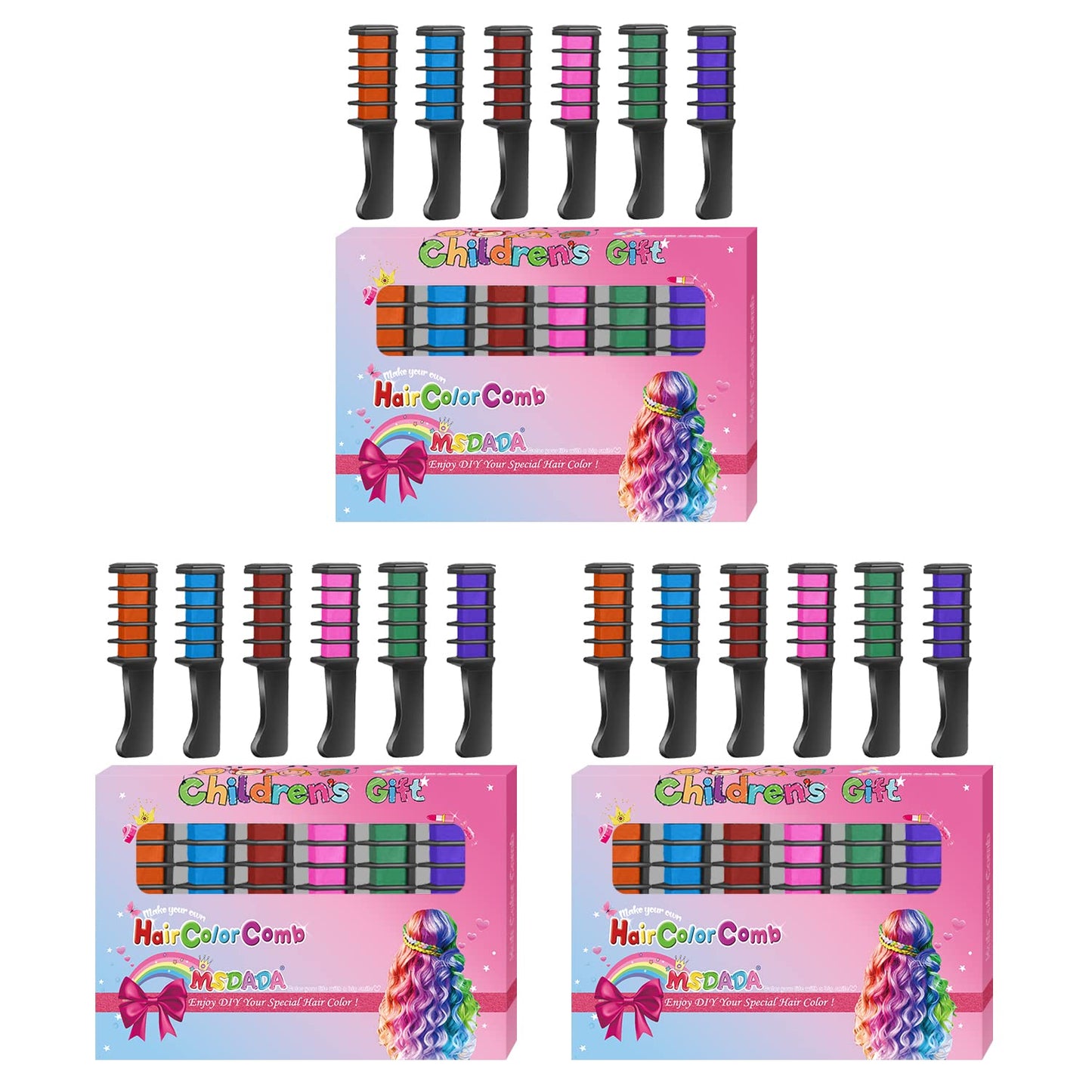 MSDADA Hair Chalk Comb Christmas Gifts Toys for Girls Kids 3 Pack - Temporary Washable Hair Color Dye Paint Teen Girl Gift Hair Stuff Accessories Makeup Kit Age 6 7 8 9 10 11 12 13 Years Old