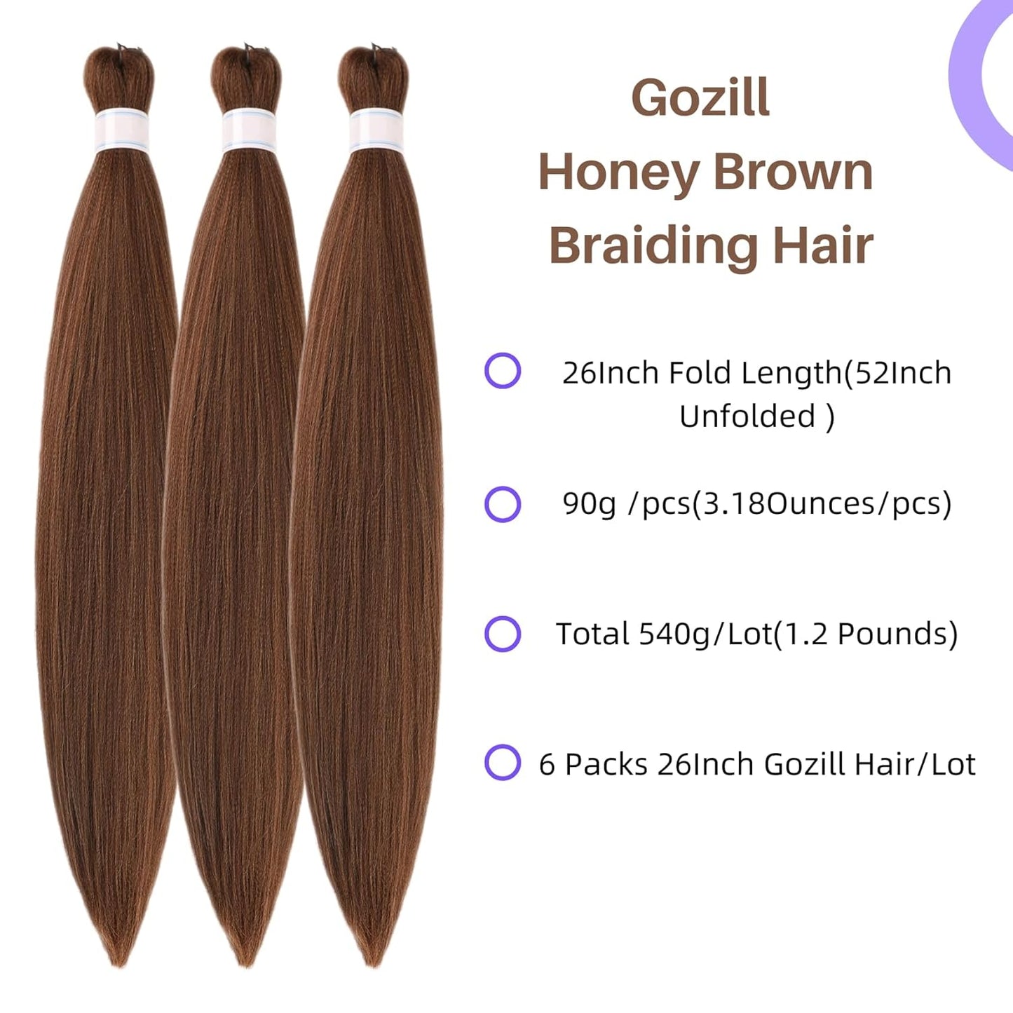 Ash Brown Pre-Stretched Knotless Braiding Hair Extensions - 6 Packs Synthetic Box Braids