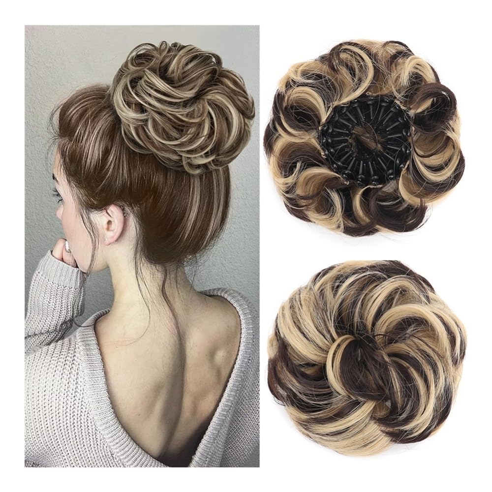 Bun, Synthetic Messy Bun Extensions,Fluffy Chignon, Bird's Nest Design, Retractable Wavy for Women(Dark gray)