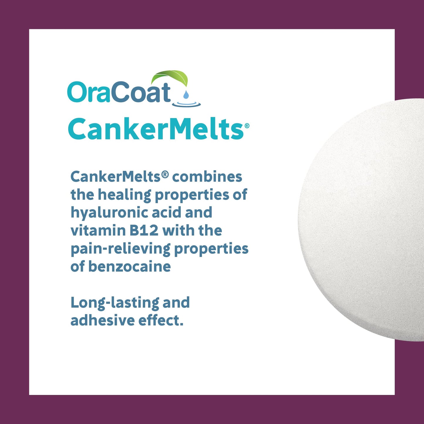 Oracoat CankerMelts Canker Sore Treatment - Stick-On Pain Relief Melts for Fast Acting Relief Inside Mouth with Benzocaine, Hyaluronic Acid & Vitamin B12, Pack of 20