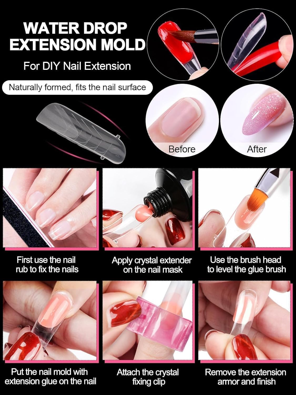 EBANKU 96PCS 4 Styles Dual Nail Forms for Polygel, Clear Matte Poly Gel Nail Forms Full Cover Nail Mold Tips 12 Sizes Scale for Poly Gel Nail Extension Salon Home DIY Manicure