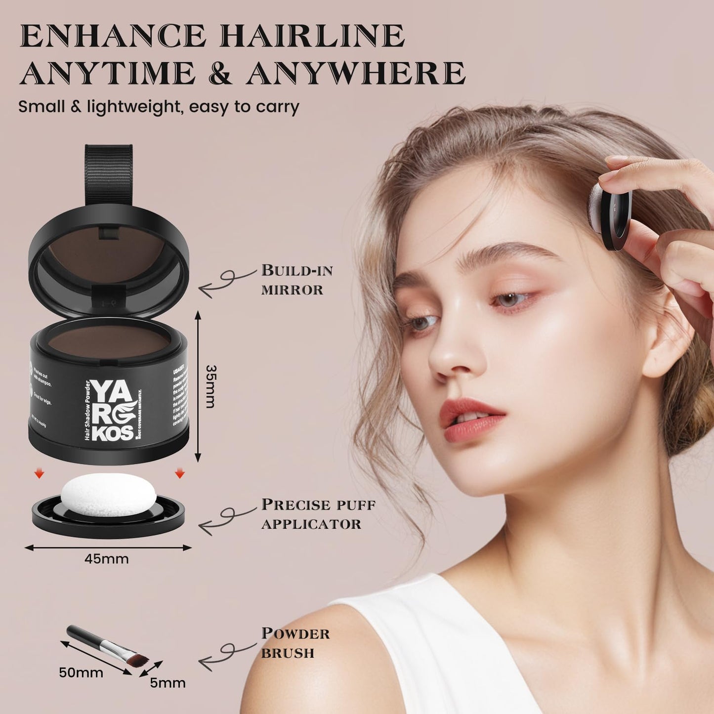 Yargkos Hairline Shadow Powder, Dark Brown, Root Touch Up Powder for Instantly Gray Hair Cover Up, Women Color Root Coverage for Thinning Grey, Mens Roots Concealer for Hair Loss Beard Line, #3