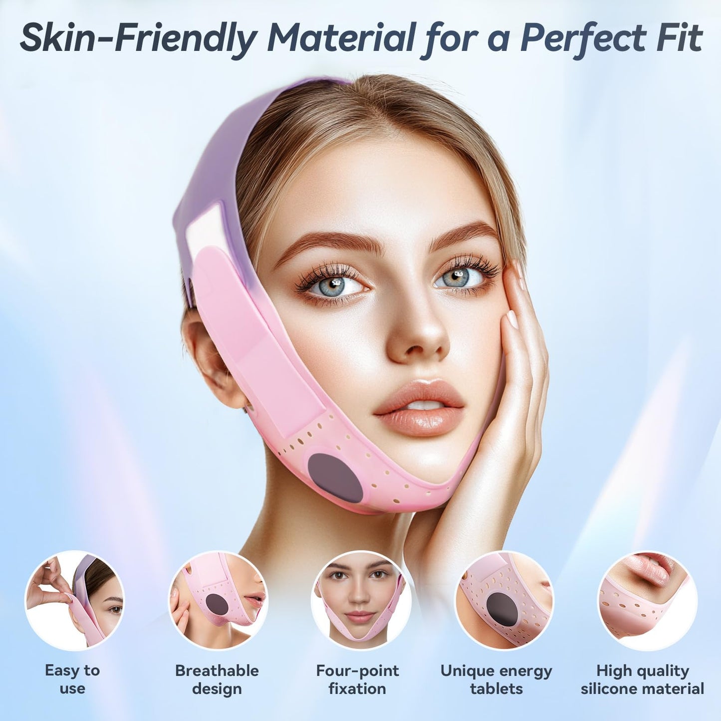 ONLUKY Chin Strap for Sleeping, Soft Silicone V-Line Lifting Mask, Reusable Face Lift Double Chin Reducer Eliminator for Women Men Anti Snoring Devices, Jaw Exerciser Jawline Shaper (Pink)