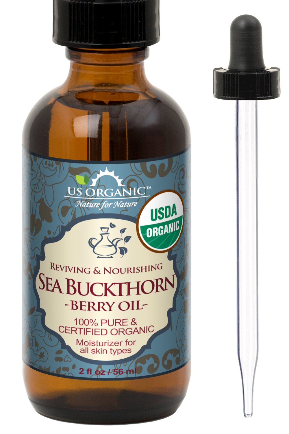 USDA Organic Sea Buckthorn Oil - 100% Pure Virgin, Anti-Aging Face & Hair Treatment, 1 oz