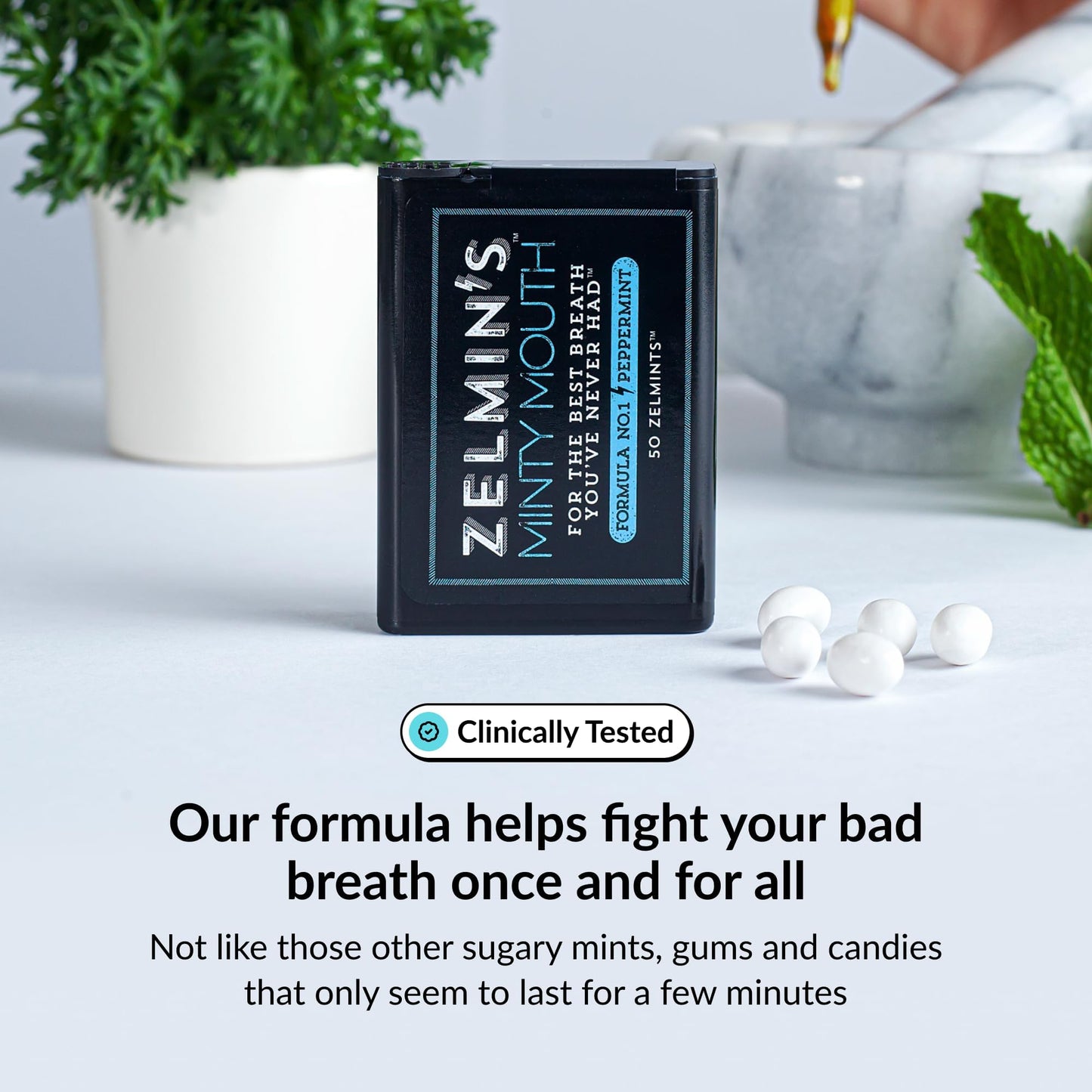 Zelmin's Minty Mouth Breath Freshener - (3 Pack) Long Lasting Bad Breath Treatment for Adults, Instant Freshness Helps with Dry Mouth, Natural Breath Mints for Travel, Alcohol-Free, Keto, Gluten-Free