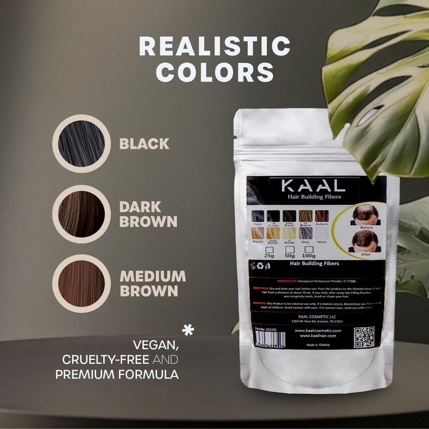 KAAL Hair Fiber Refill Pack | (3.53 oz, Dark Brown) Hair Fibers for Concealing Thinning Areas and Hair Loss, Texture Powder for Men and Women
