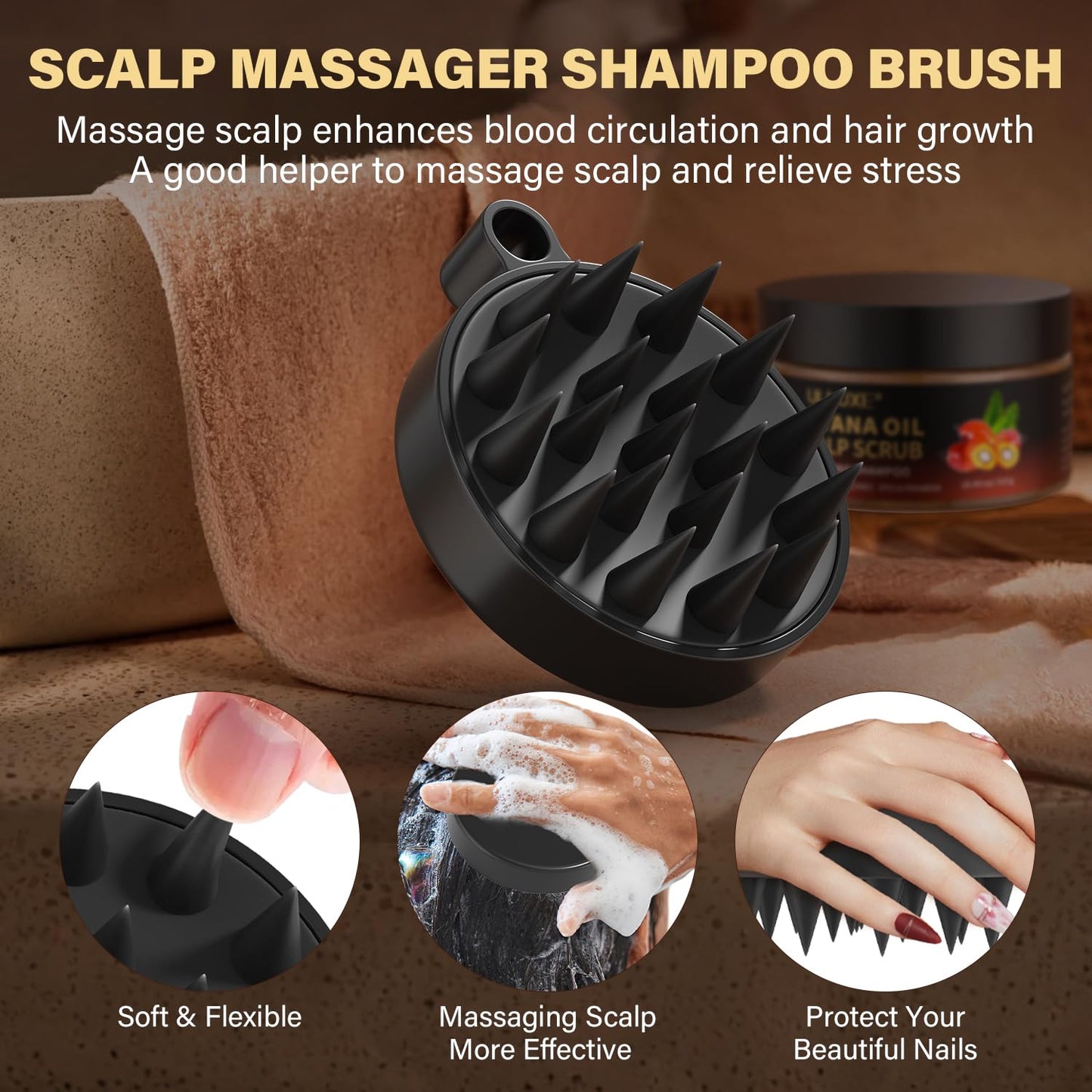Scalp Scrub, 2-in-1 Clarifying Scalp Exfoliator Scrub Shampoo with Batana Oil Rosemary & Mint, Hair Treatment with Scalp Scrubber for Dandruff, Build Up, Oily, Itchy Scalp & Thinning Hair, 10.93 oz