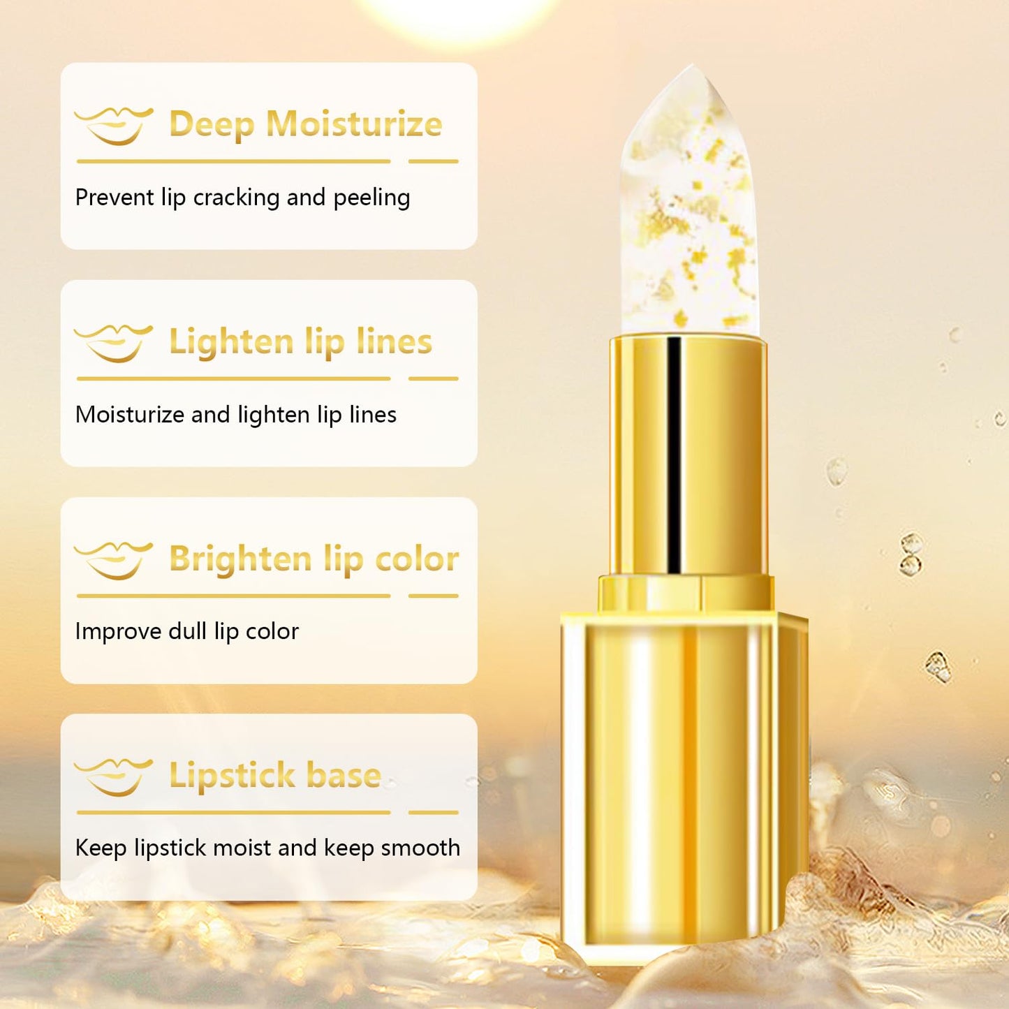 Color Changing Lipstick,Transferproof Colors Changings Transparente Lipsticks,Gold Crystal Color Changing Lipstick, Long Lasting 24 Hours Moisturizing Glossy Shine Lip Gloss(2PCS)