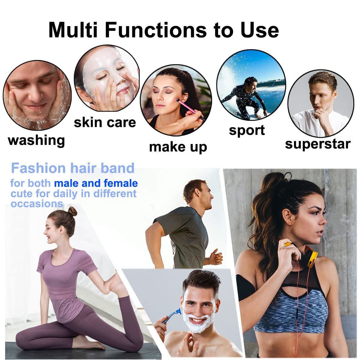 KELUBATU Metal Headbands for Men Fashion Headband for Women, Unisex Wavy Hair Bands Outdoor Sports Head Bands Simple Elastic Non-Slip Hair Accessories (6 Pack)