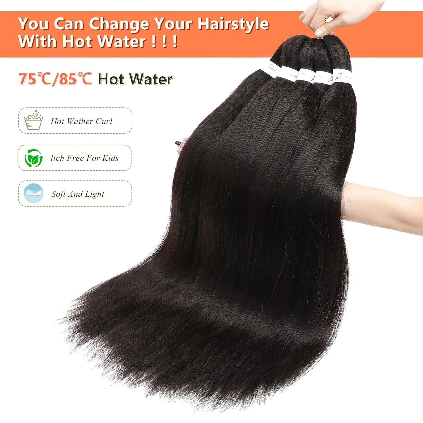 24-Inch Pre-Stretched Braiding Hair - 8 Packs Soft Yaki Texture for Crochet & Twists