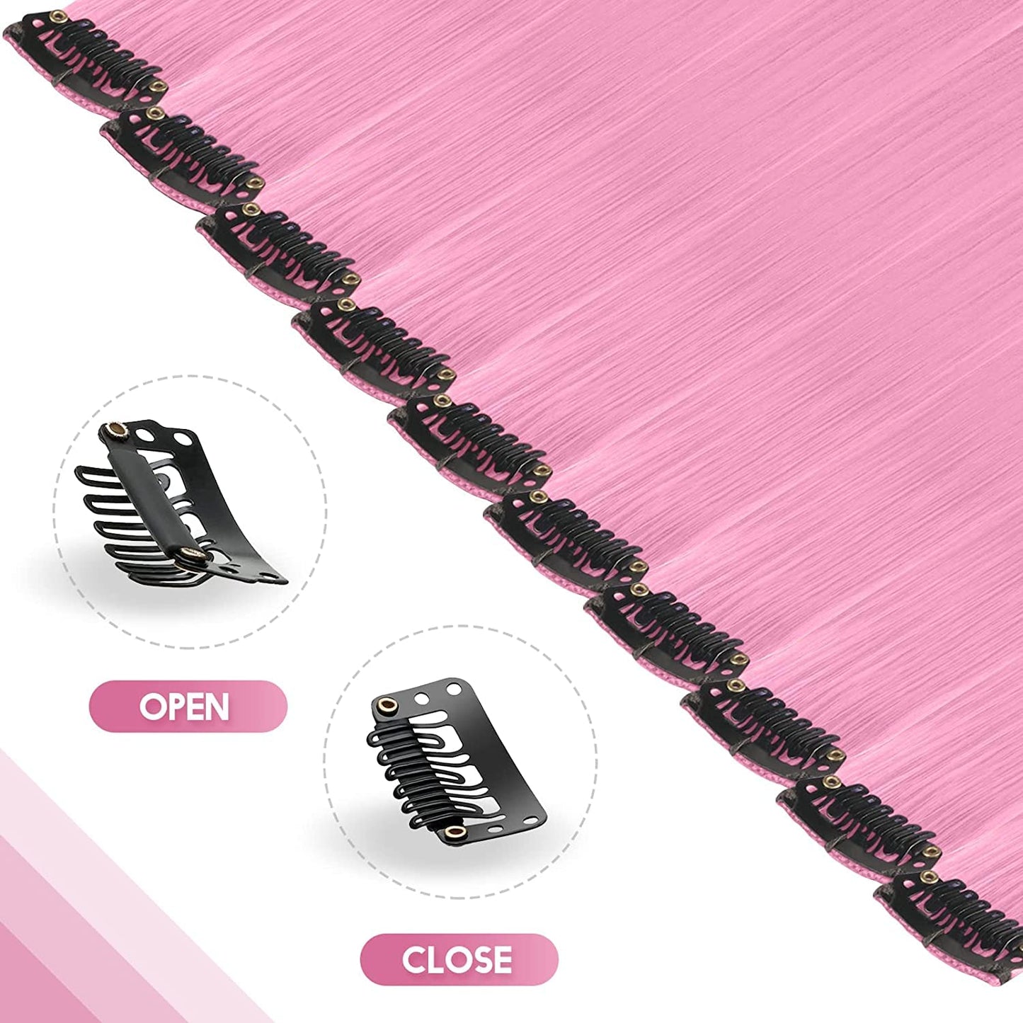 FESHFEN Colored Clip in Hair Extensions - 10 PCS Pink Highlighted Hair Piece Straight Synthetic Clip in Hairpieces for Women 22 inch