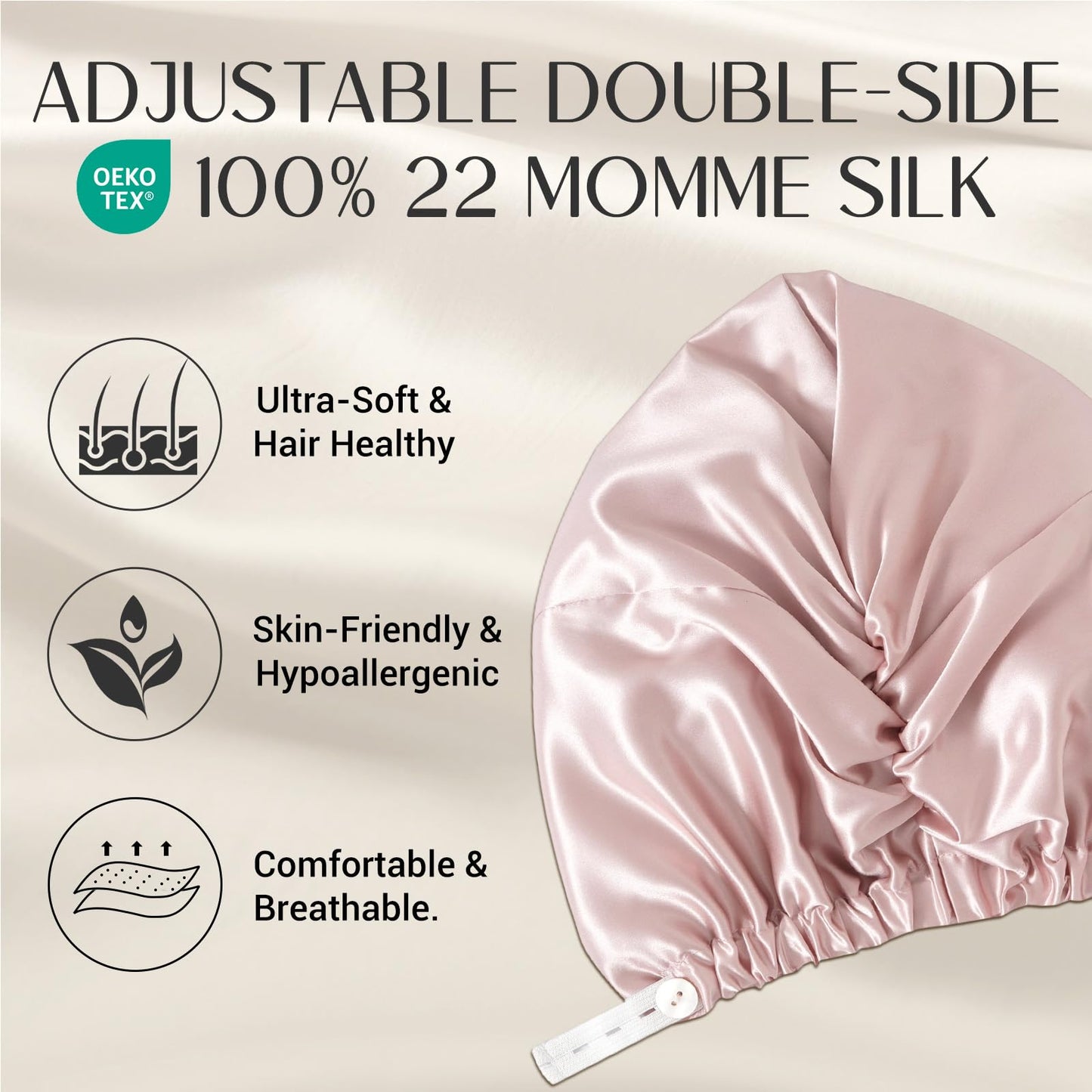 ZIMASILK 22 Momme Adjustable 100% Mulberry Silk Bonnet for Sleeping Women, Silk Hair Wrap for Hair Protection, That Reduces Falling off (1Pc, Pink)