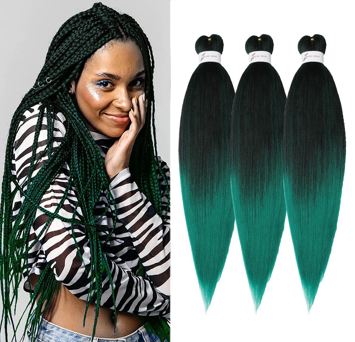 8 Packs 20-Inch Ombre Pre-Stretched Braiding Hair - Soft Yaki Texture Extensions