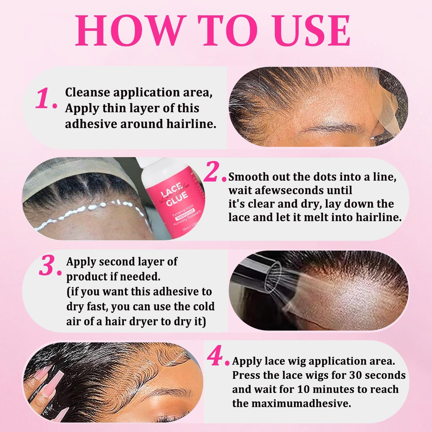 Extreme Hold Lace Glue for Wigs, Waterproof Oil-Resistant Wig Glue for Front Lace Wig, Strong Invisible Bonding Adhesive, 1.3oz, Non-Toxic, No Shine, No Odor or Latex