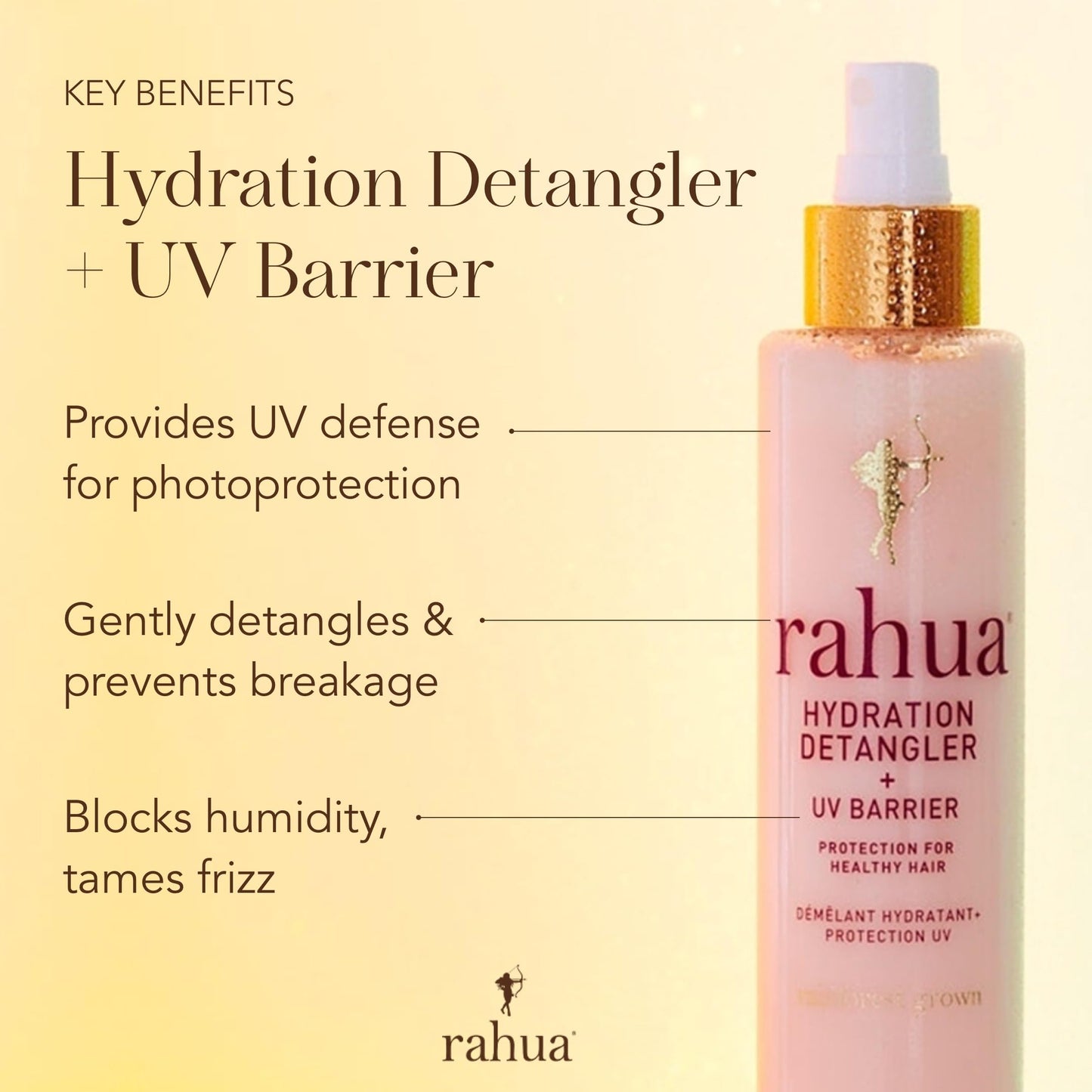 Rahua Hydration Detangler Spray + UV Barrier, 6.5 Fl Oz, Detangling Leave in Hair Care Softens Hair, Smooths Frizz, Supports Breakage & Damage, Conditioning for Brushable Shiny Hair, All Hair Types