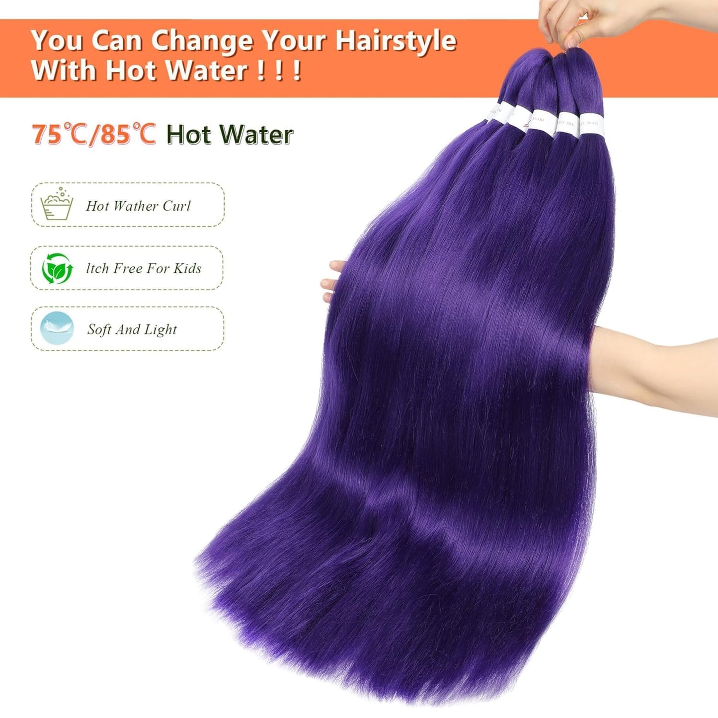 24-Inch Pre-Stretched Braiding Hair - 8 Packs Soft Yaki Texture for Crochet & Twists