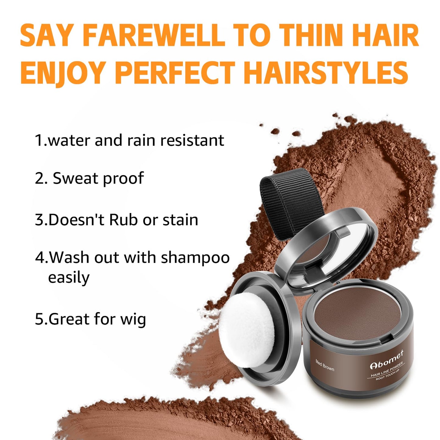 Abomet Root Touch Up Instantly Gray Hair Coverage Hairline Powder for Women & Men, Medium Brown for Concealing Hair Loss & Thinning Hair