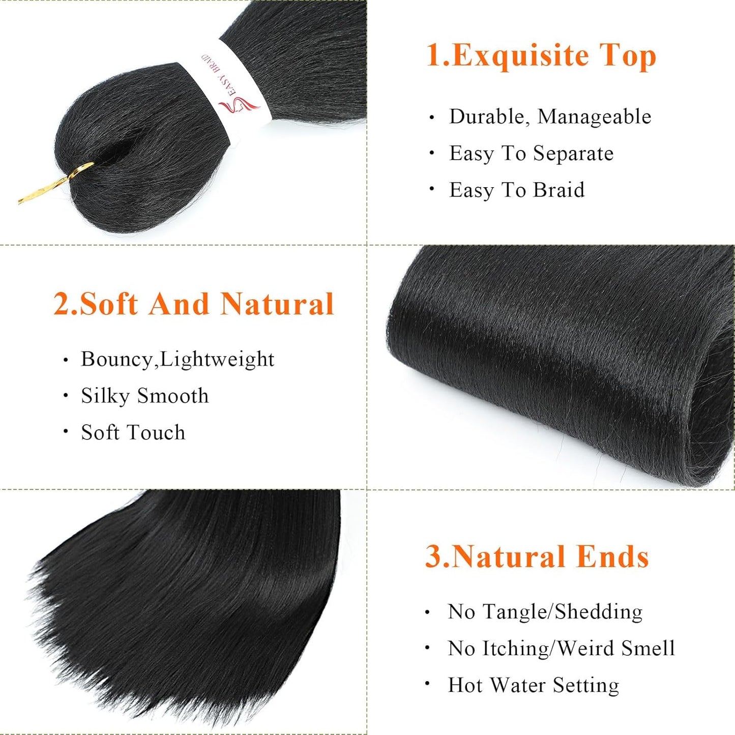 24-Inch Pre-Stretched Braiding Hair - 8 Packs Soft Yaki Texture for Crochet & Twists